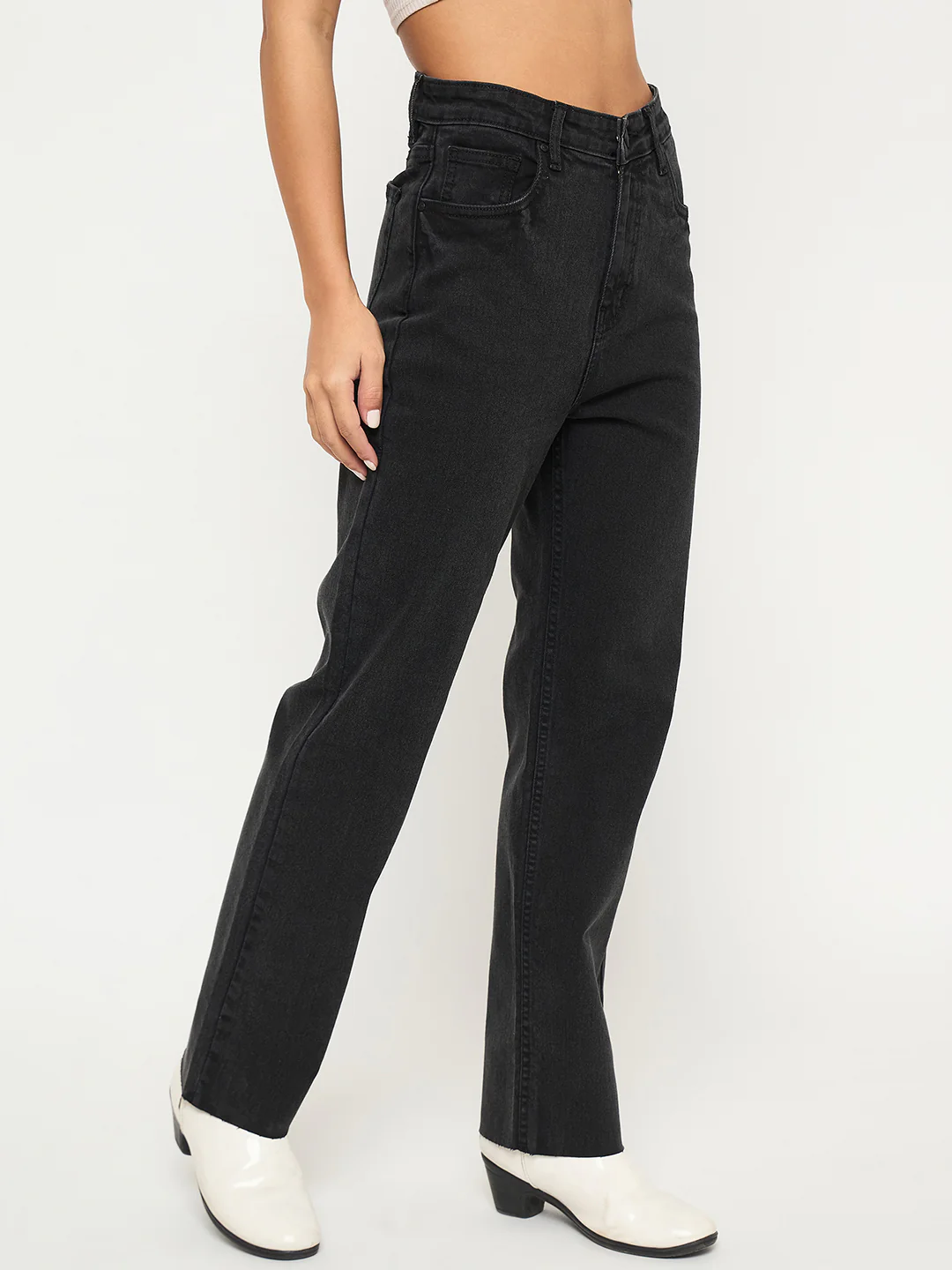 Madame Ripped Hem Wide Leg Charcoal Black Jeans - Image 3