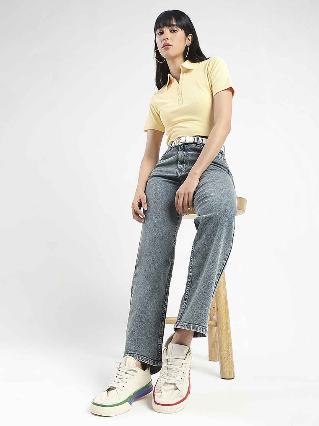 Madame Mid-Wash Tinted Blue Cotton Blend Denim Jeans - Image 5