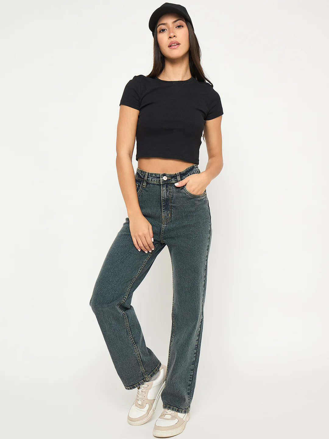 Madame Acid Wash Tinted Yellow Cotton Blend Jeans - Image 2