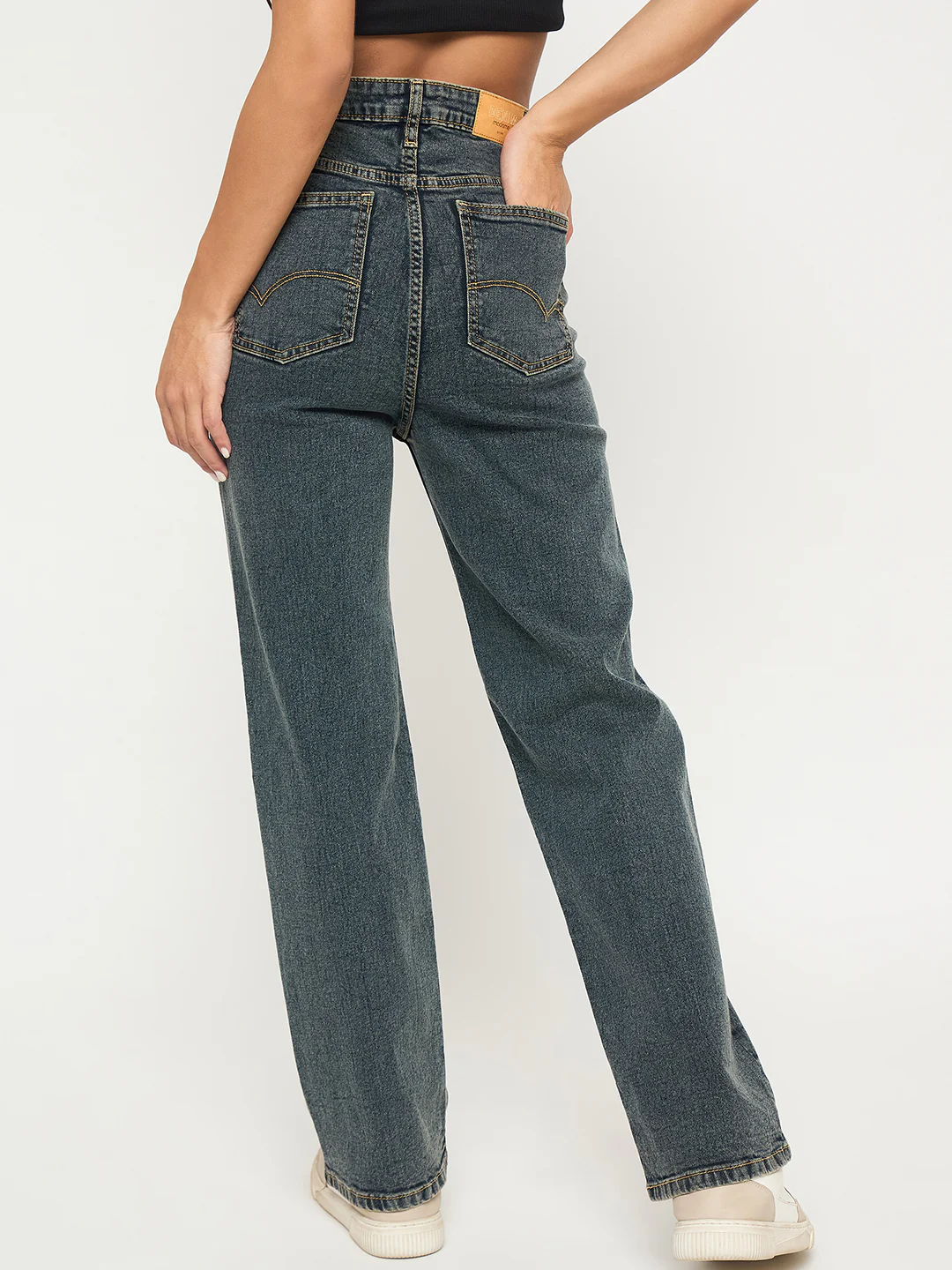 Madame Acid Wash Tinted Yellow Cotton Blend Jeans - Image 5