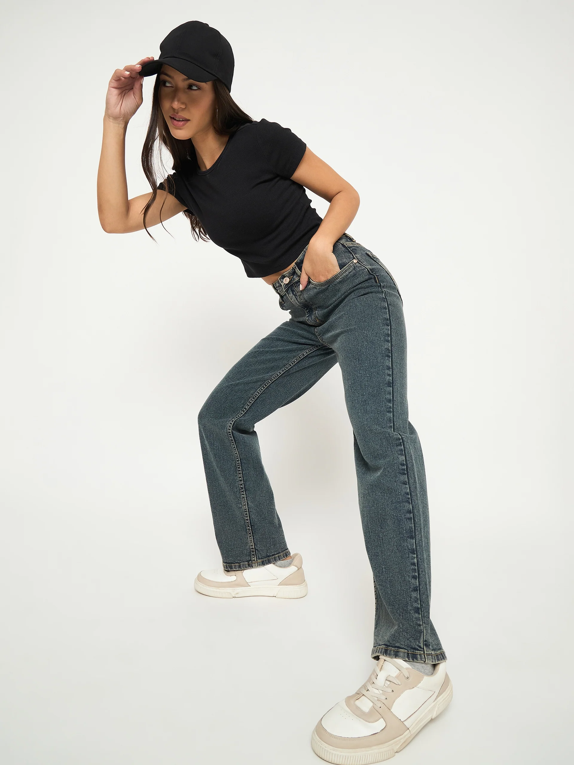 Madame Acid Wash Tinted Yellow Cotton Blend Jeans - Image 7