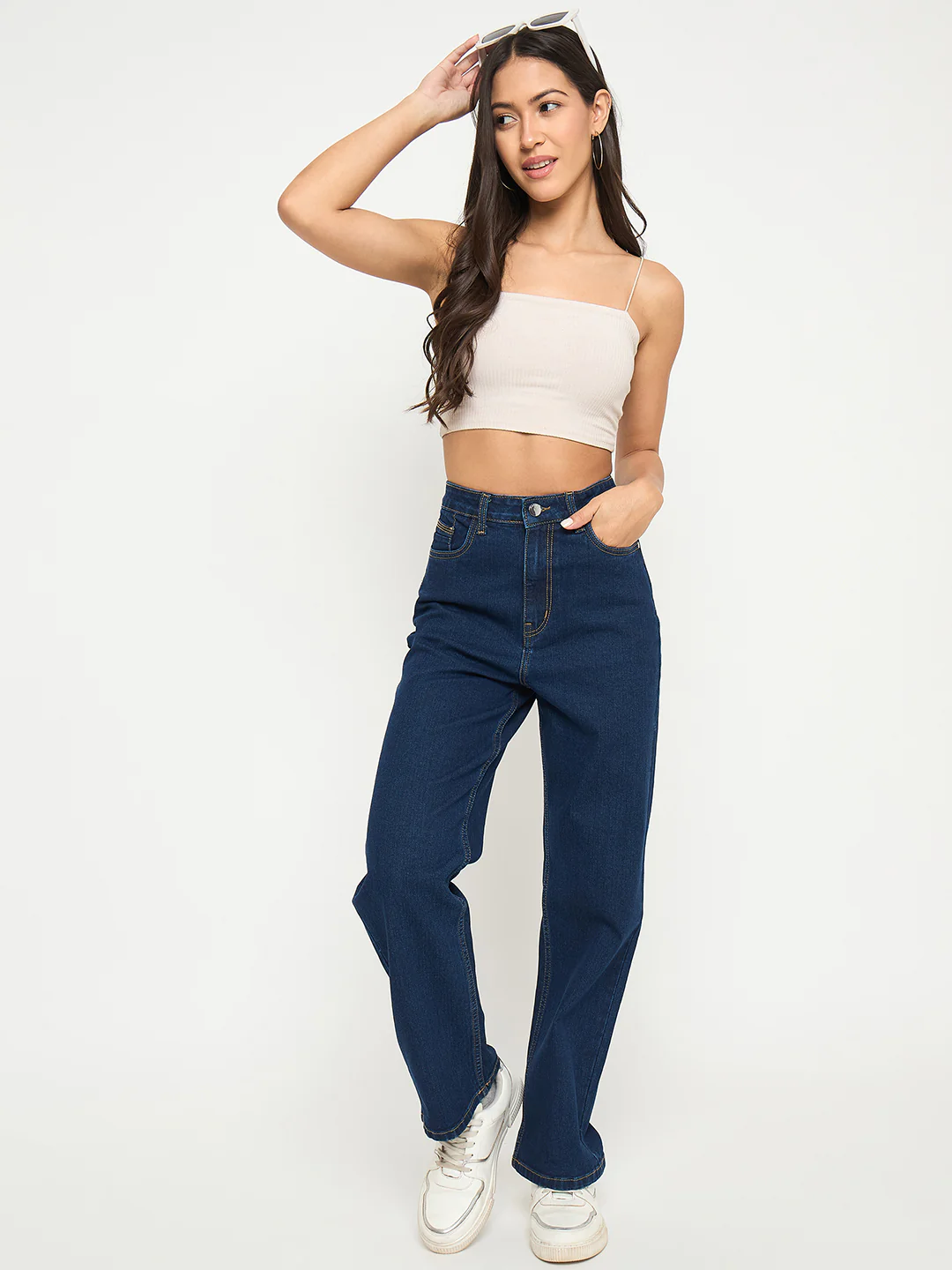 Madame Acid Wash Dark Blue Cotton Blend Straight Jeans - Image 2