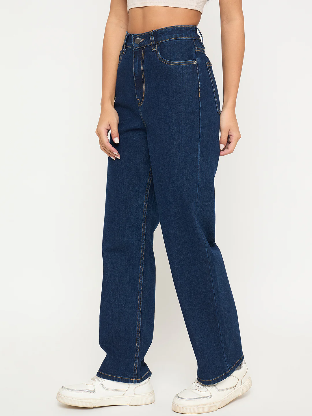 Madame Acid Wash Dark Blue Cotton Blend Straight Jeans - Image 4