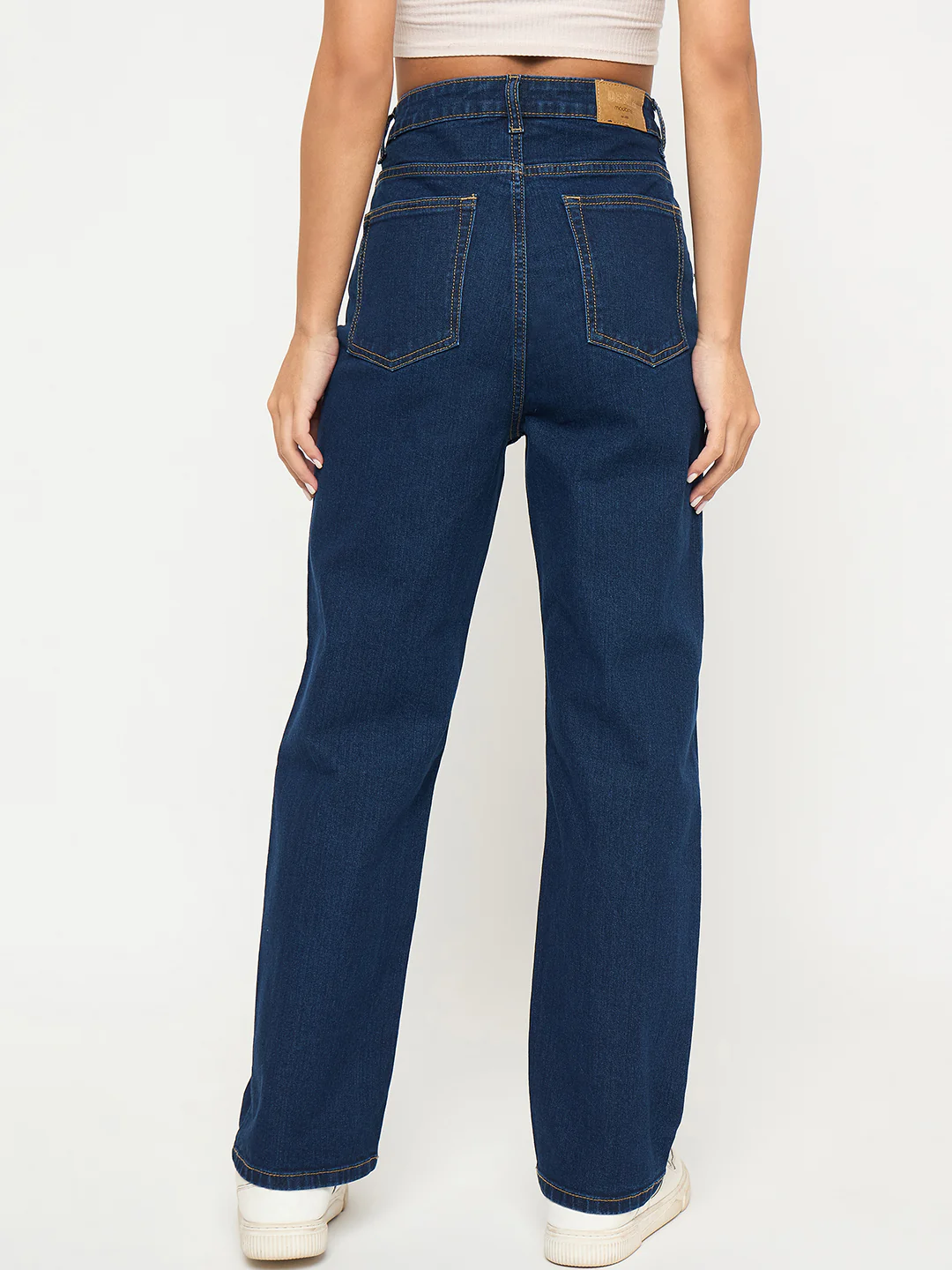 Madame Acid Wash Dark Blue Cotton Blend Straight Jeans - Image 5