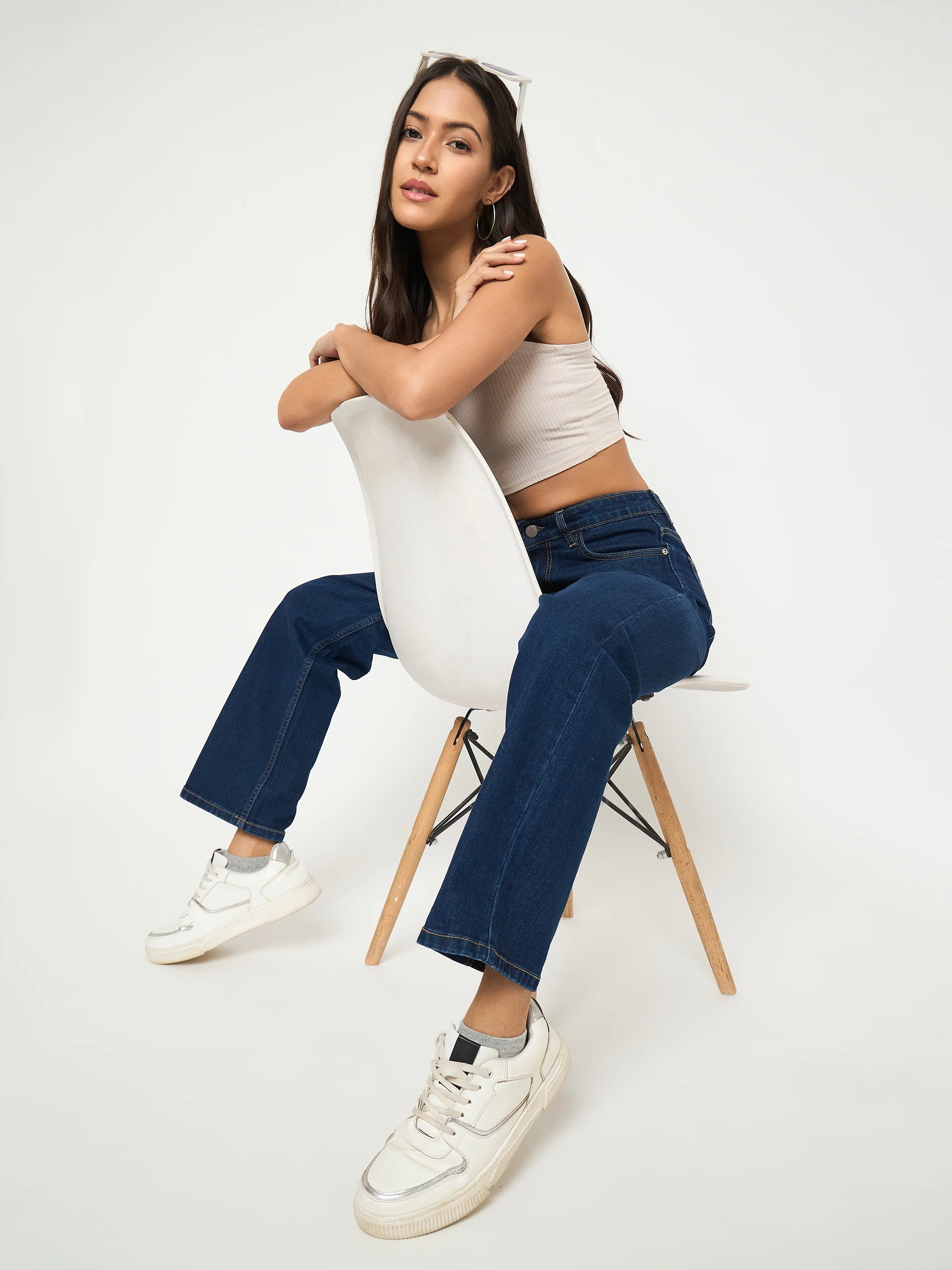 Madame Acid Wash Dark Blue Cotton Blend Straight Jeans - Image 7