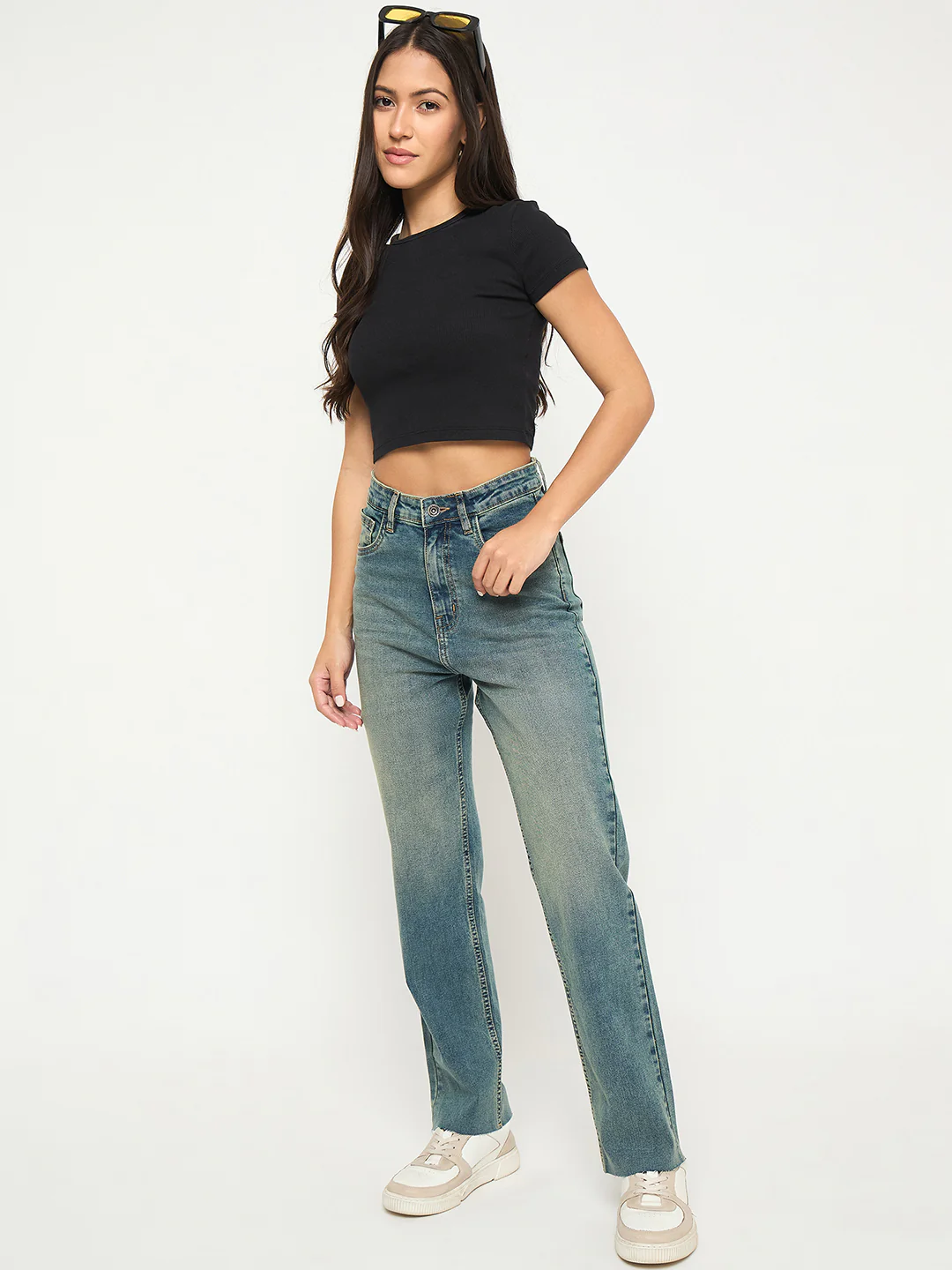 Madame Whiskered Tinted Green Cotton Blend Jeans - Image 2