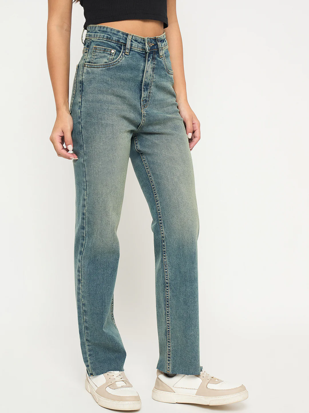 Madame Whiskered Tinted Green Cotton Blend Jeans - Image 4