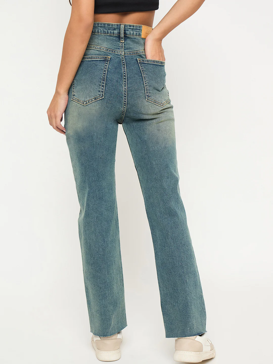 Madame Whiskered Tinted Green Cotton Blend Jeans - Image 5