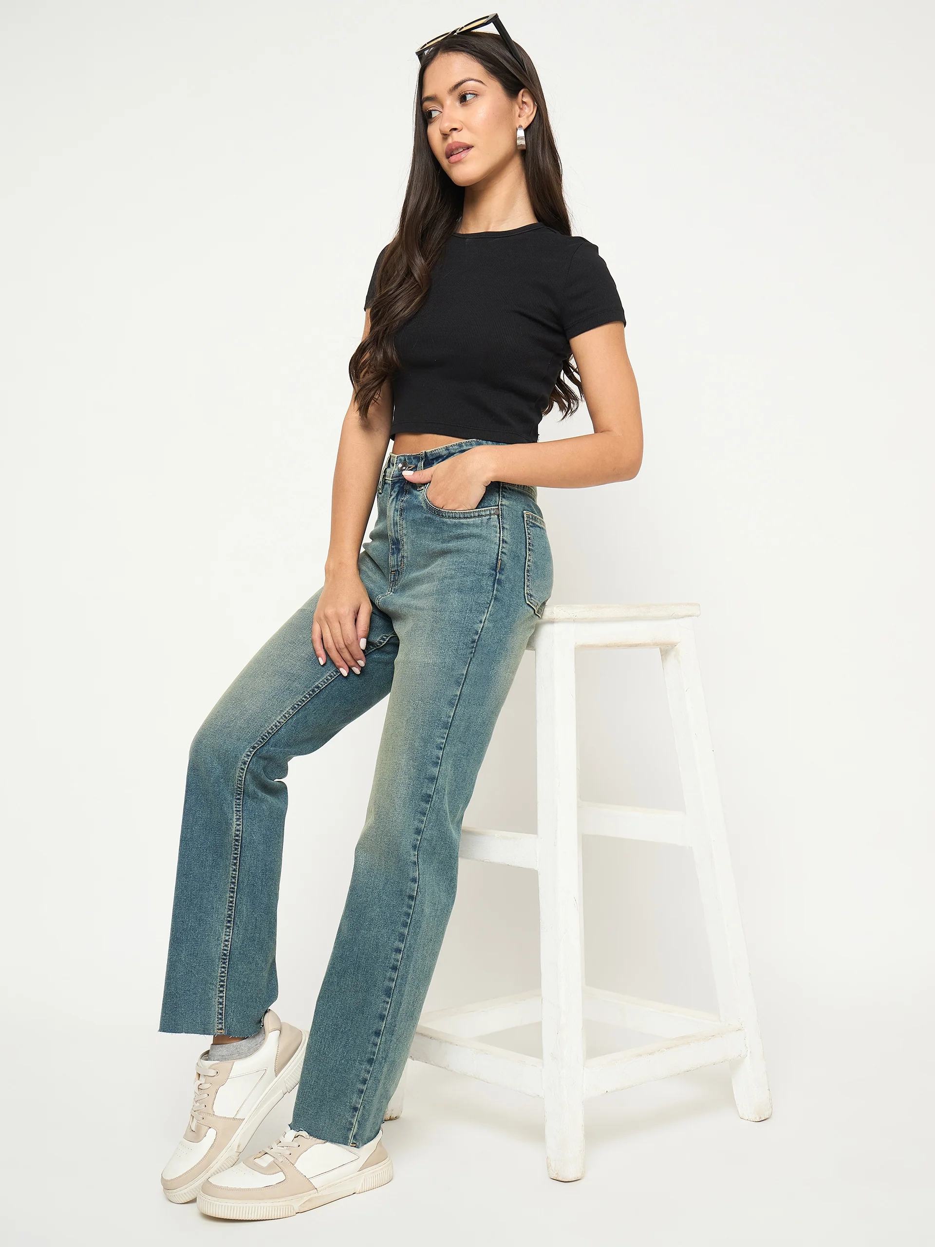 Madame Whiskered Tinted Green Cotton Blend Jeans - Image 7