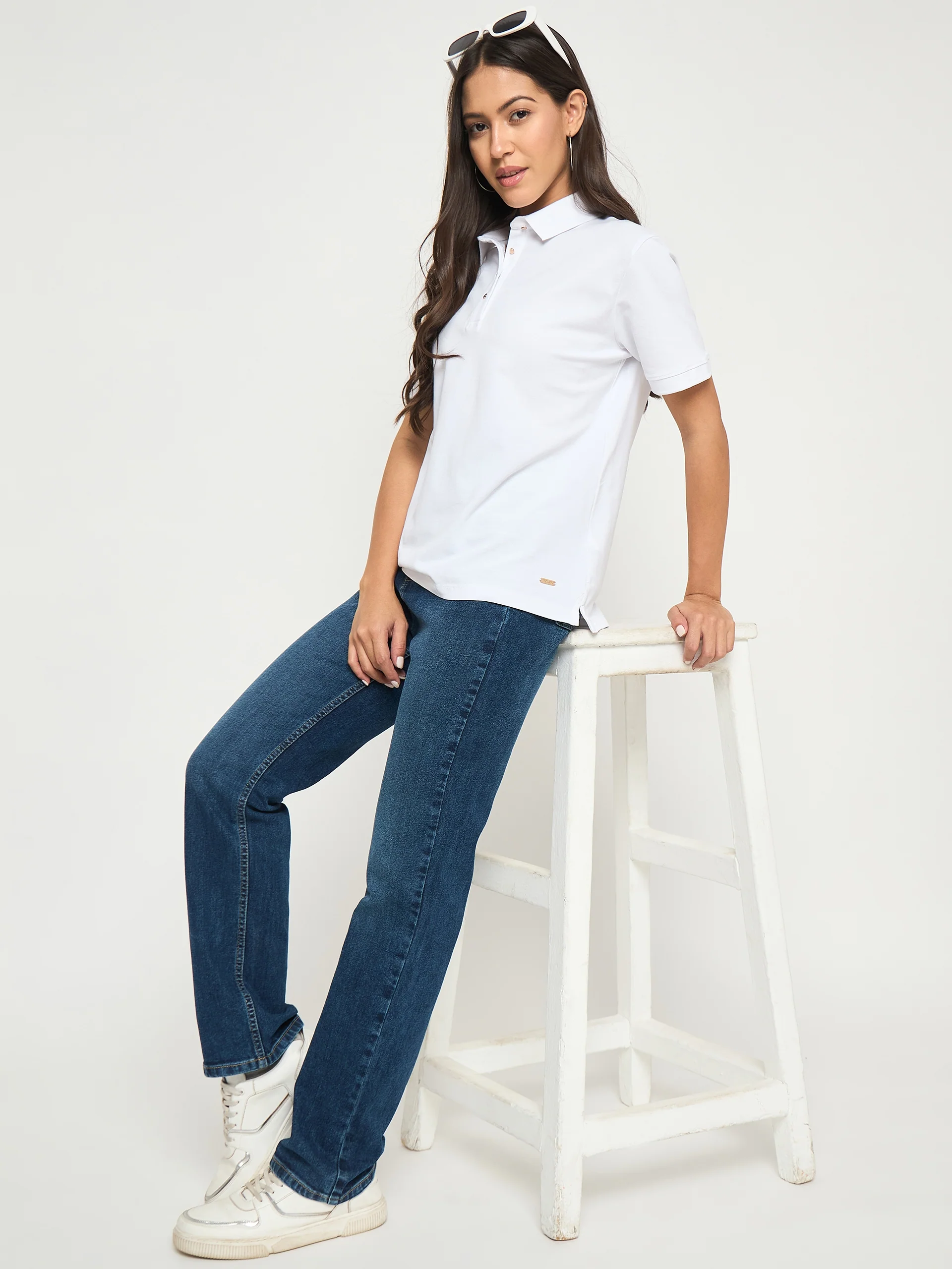 Madame Stone Wash Dark Blue Cotton Blend Jeans - Image 7