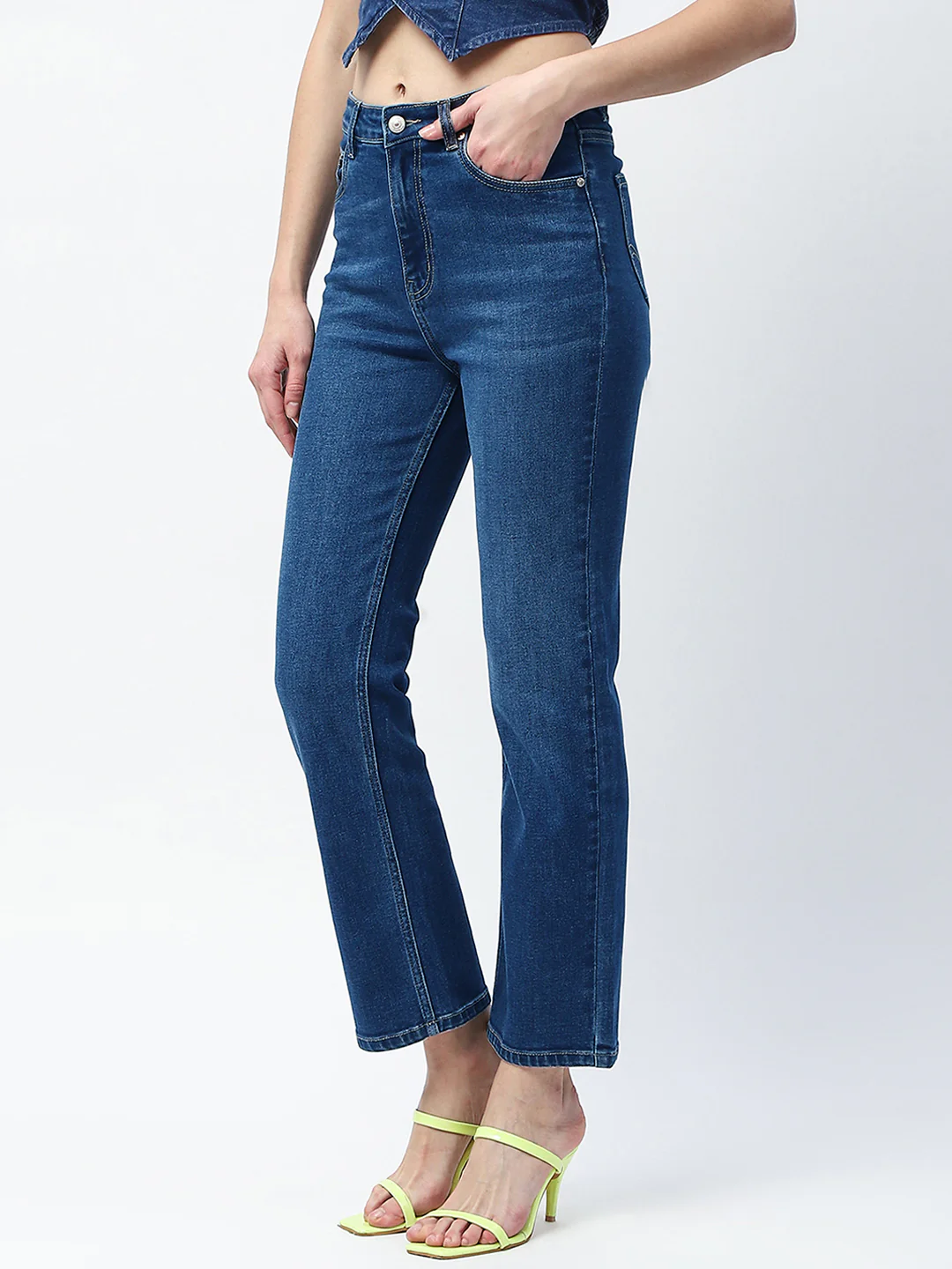 Madame Whiskered Straight Fit Dark Blue Cotton Blend Jeans - Image 4