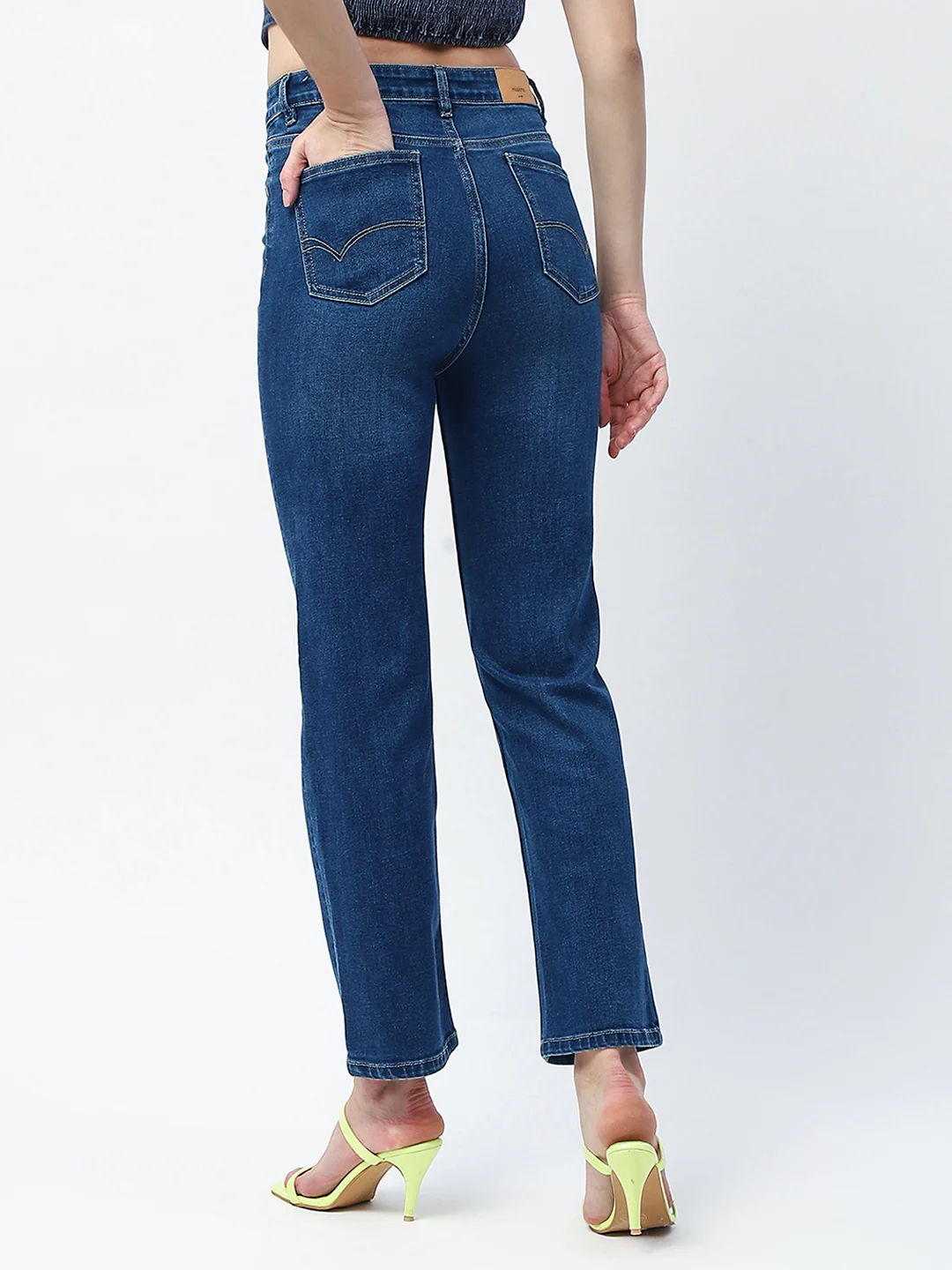 Madame Whiskered Straight Fit Dark Blue Cotton Blend Jeans - Image 5