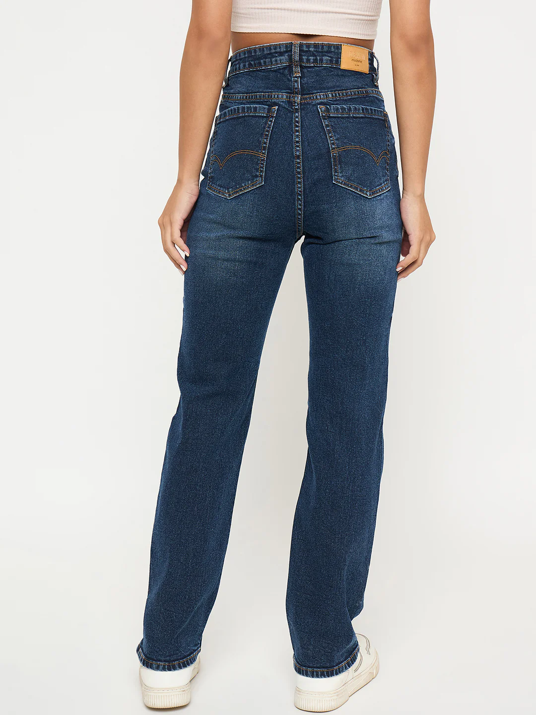 Madame Whiskered Dark Blue Cotton Blend Straight Jeans - Image 5