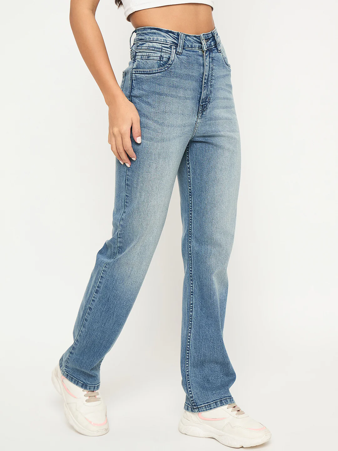 Madame Stone Wash Light Blue Cotton Blend Jeans - Image 4