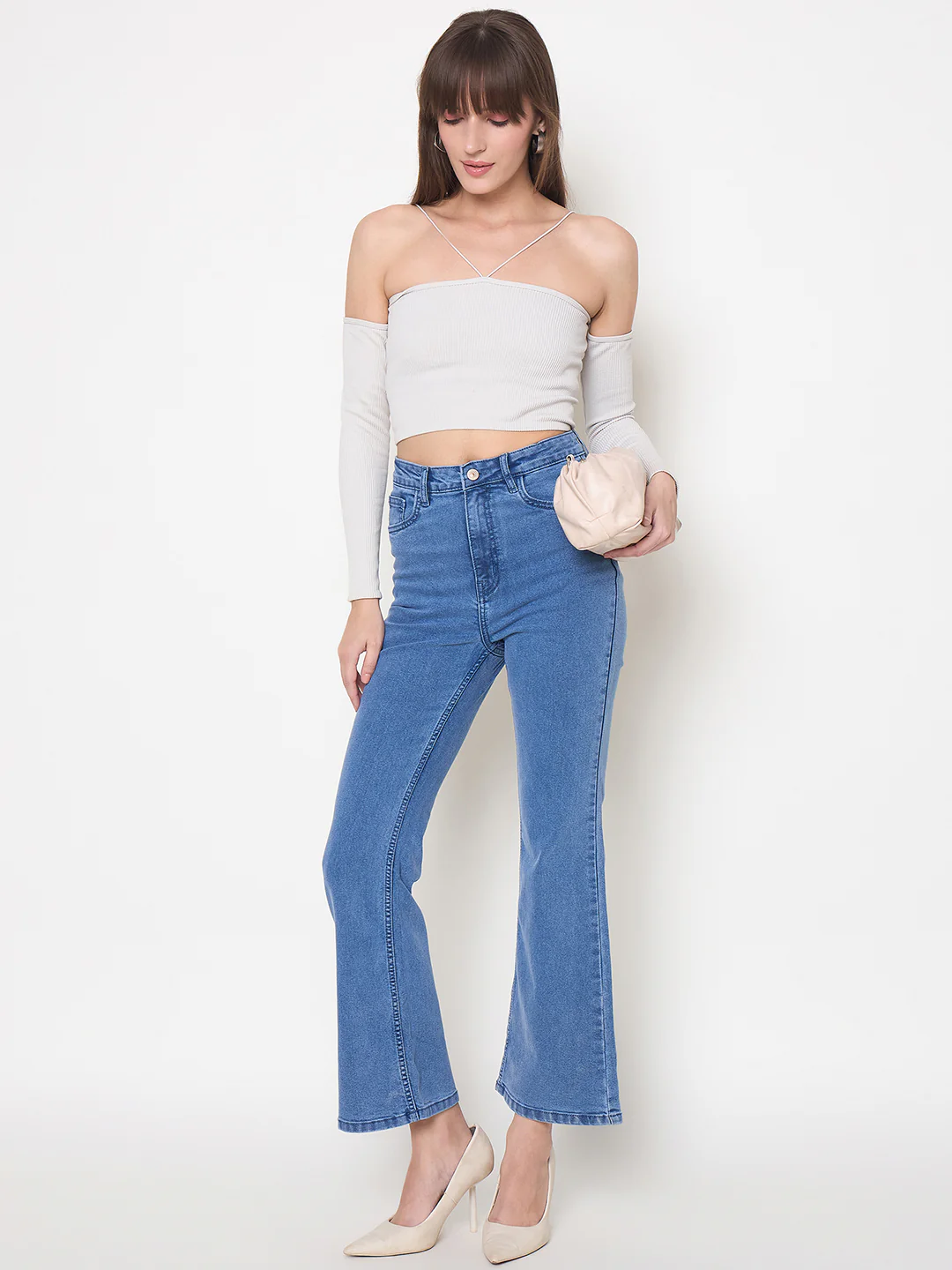 Madame Cotton Blend Flared Fit Mid Blue Denim Jeans - Image 3