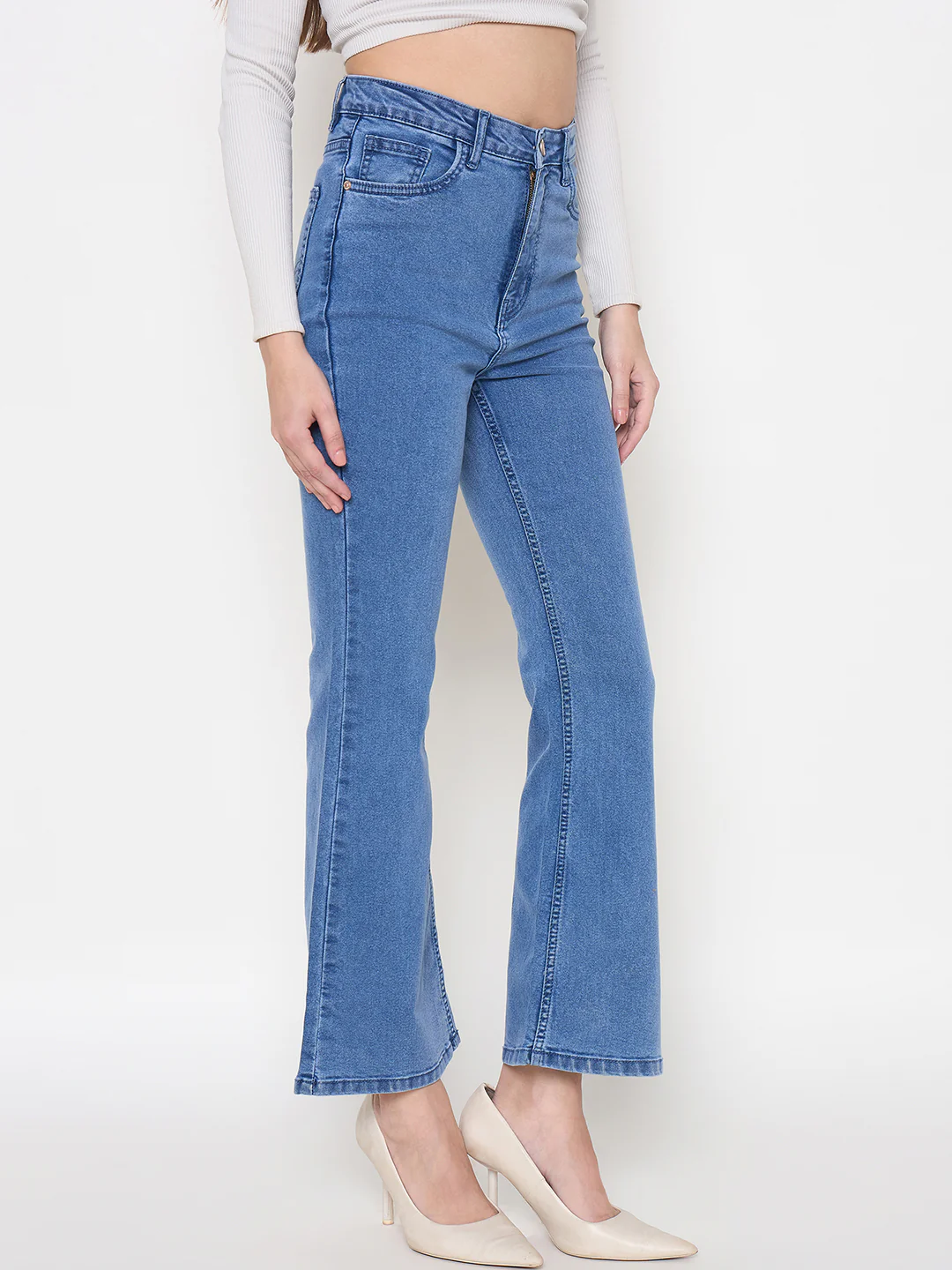 Madame Cotton Blend Flared Fit Mid Blue Denim Jeans - Image 4