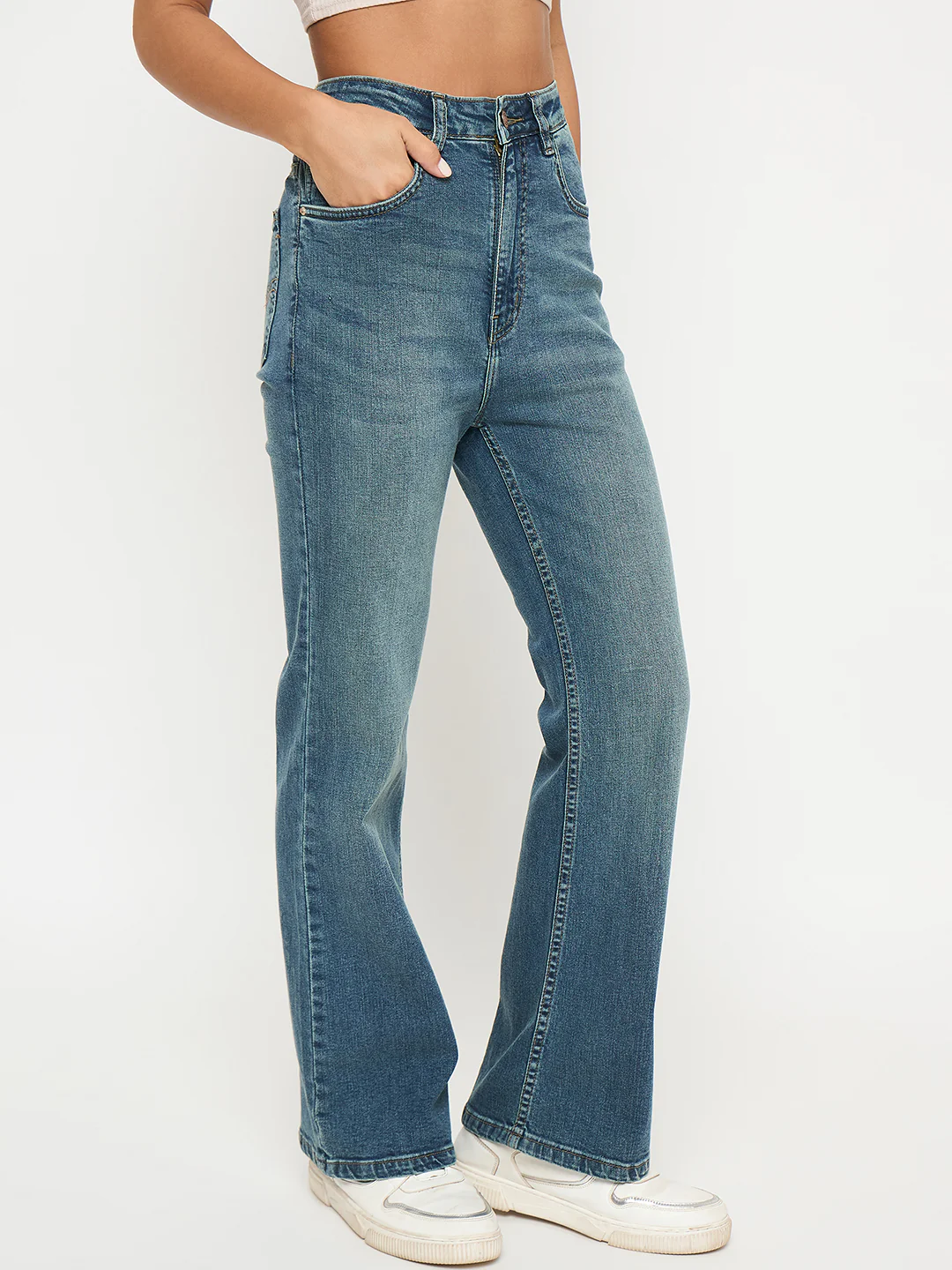 Madame Whiskered Stone Wash Mid Blue Jeans - Image 3