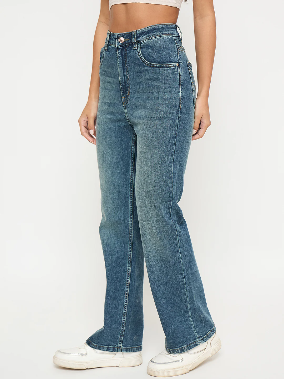 Madame Whiskered Stone Wash Mid Blue Jeans - Image 4