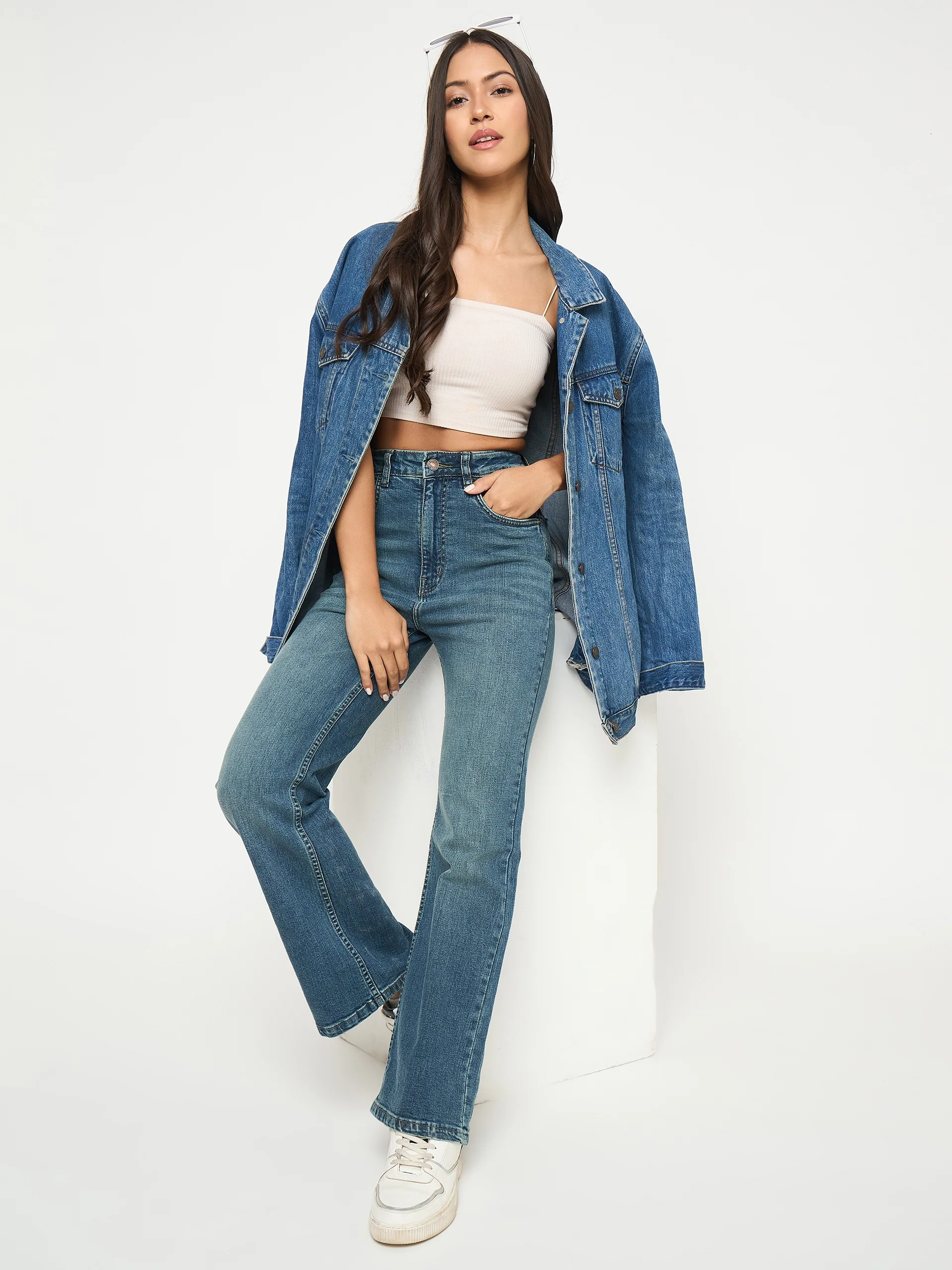 Madame Whiskered Stone Wash Mid Blue Jeans - Image 7