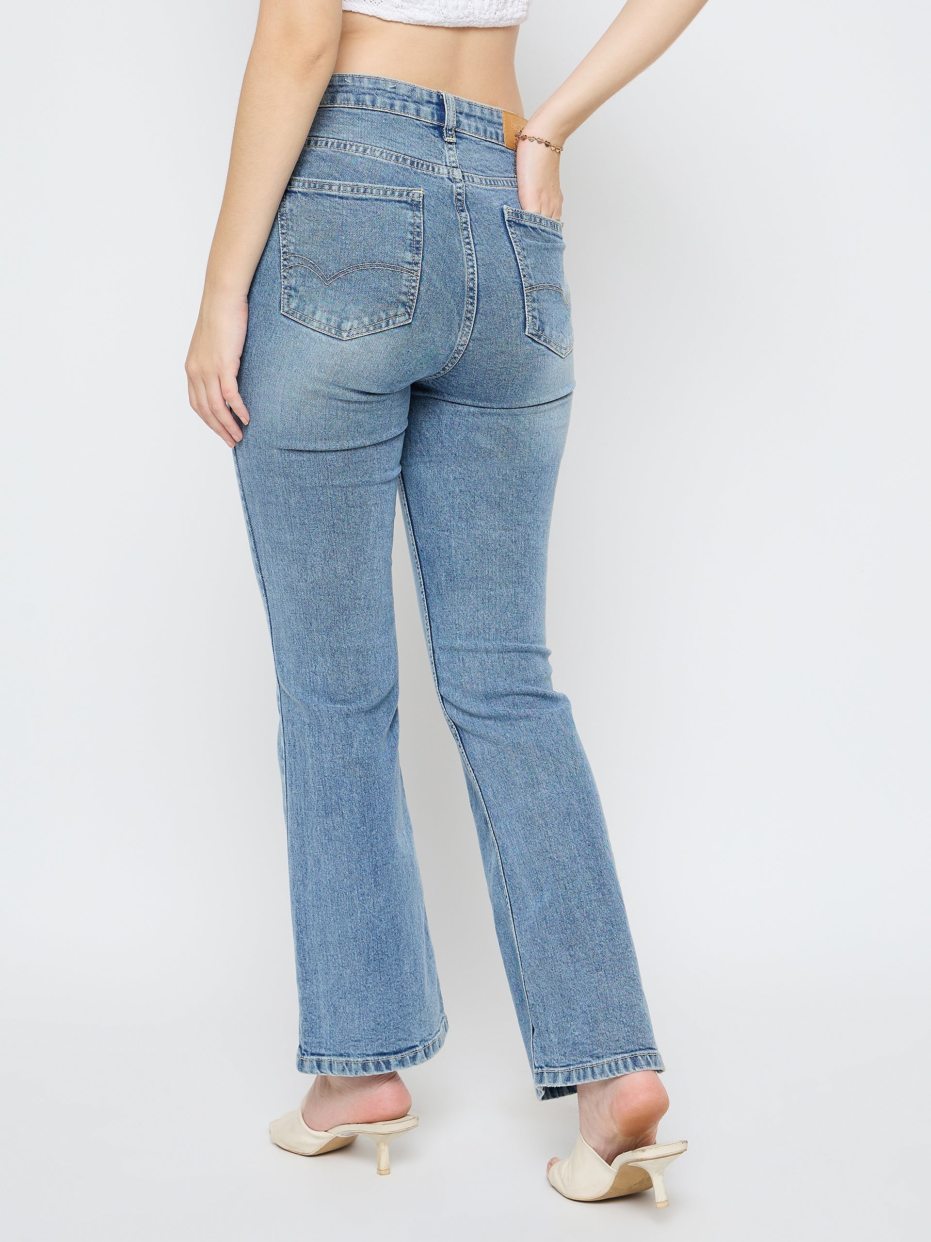 Madame Stone Wash Flared Light Blue Cotton Blend Jeans - Image 5