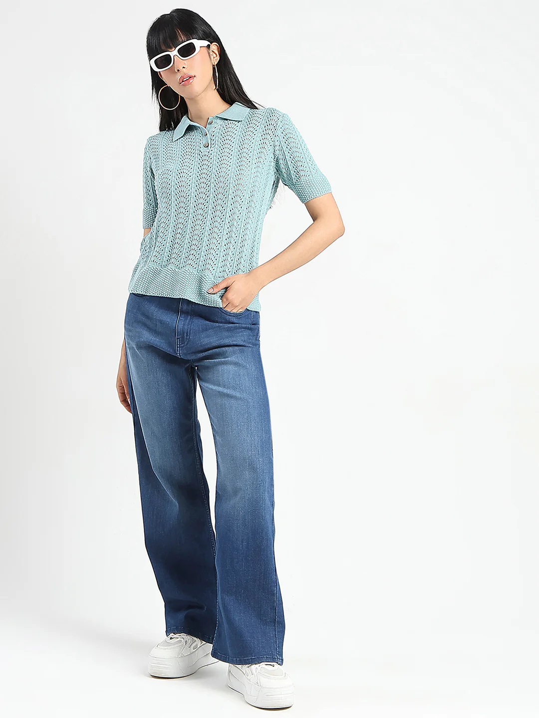 Madame Stone Wash Wide Leg Dark Blue Jeans - Image 2