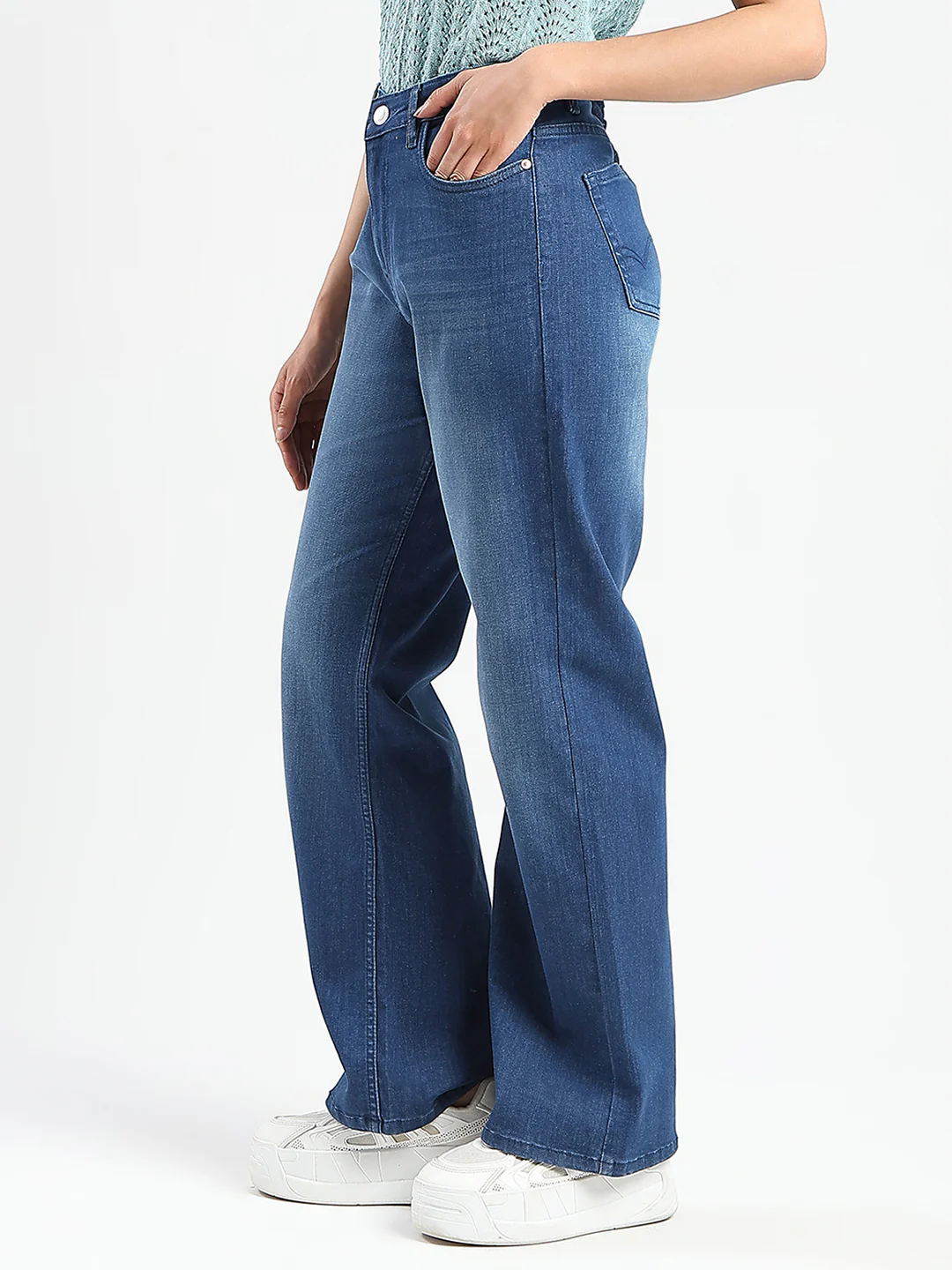 Madame Stone Wash Wide Leg Dark Blue Jeans - Image 3