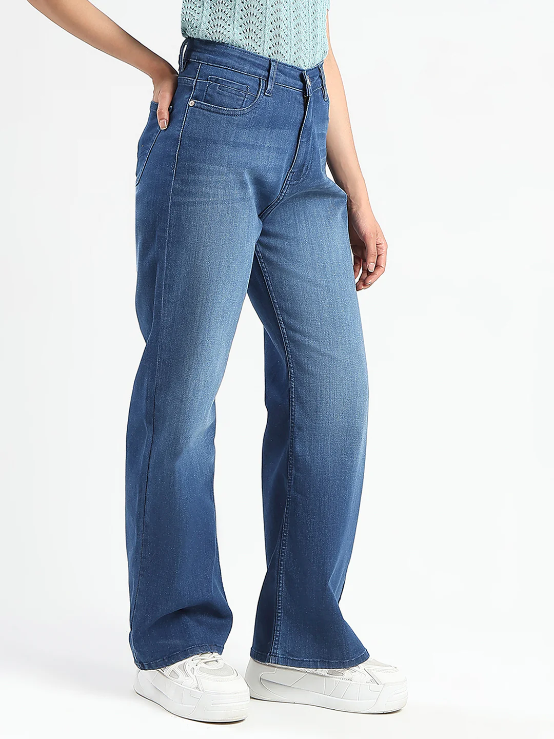 Madame Stone Wash Wide Leg Dark Blue Jeans - Image 4