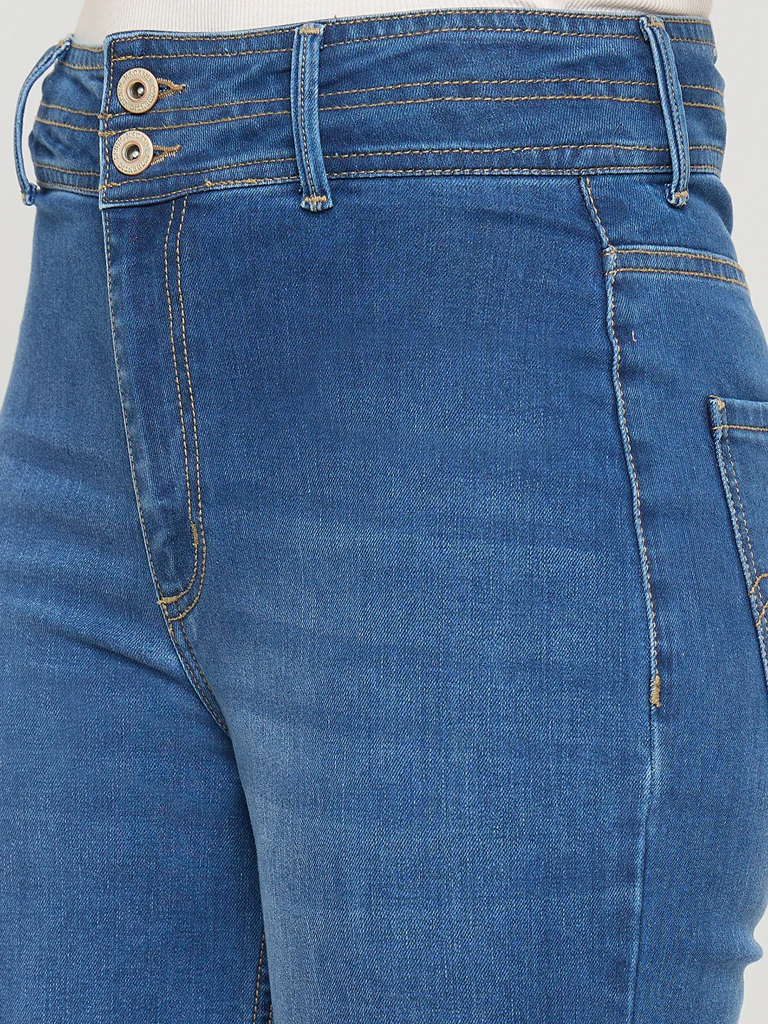 Madame Double Waisted Whiskered Wide Leg Mid Blue Jeans - Image 6