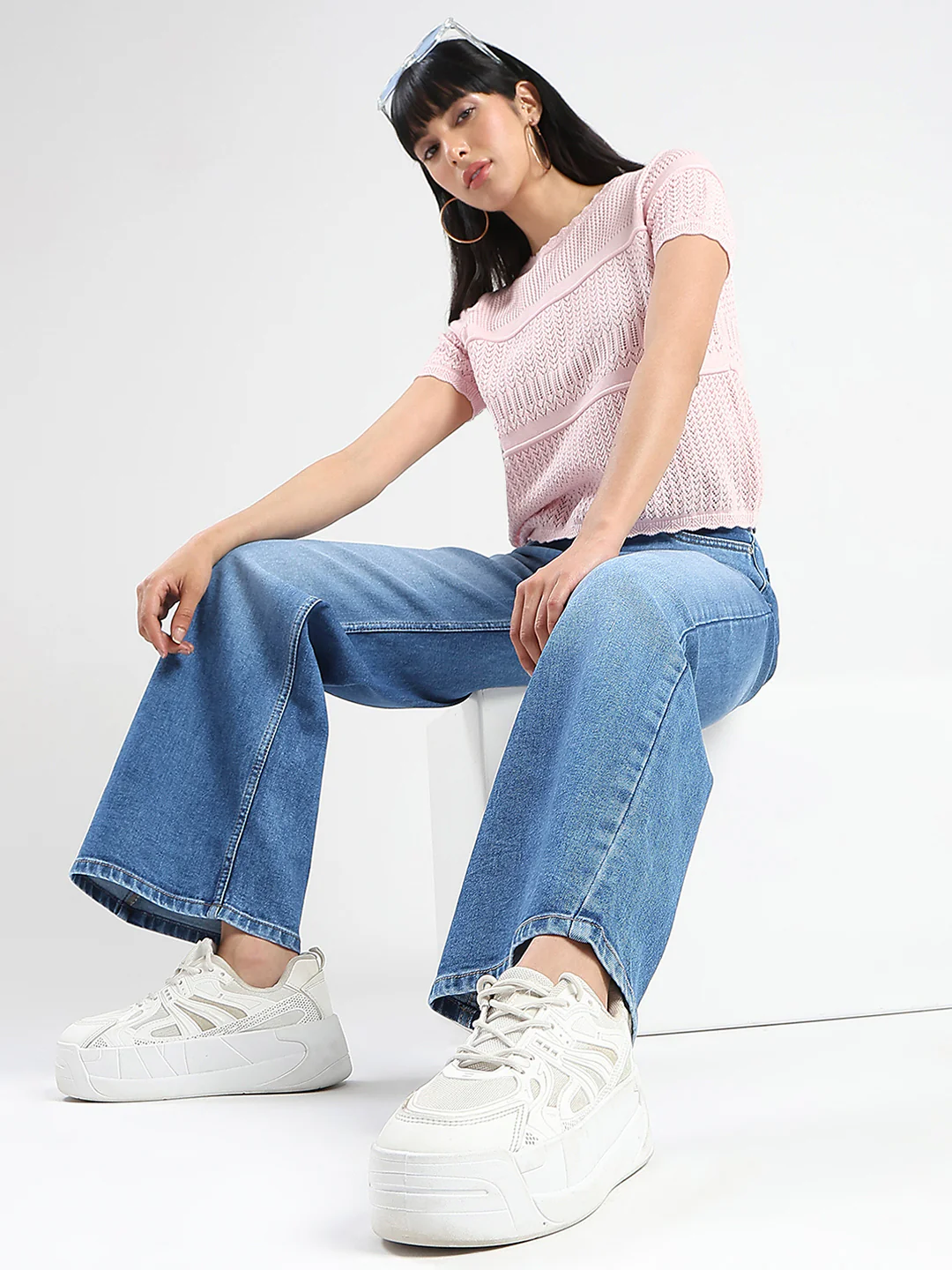 Madame Stone Wash Wide Leg Light Blue Cotton Blend Jeans - Image 2