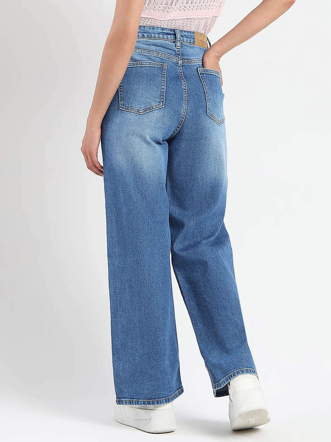 Madame Stone Wash Wide Leg Light Blue Cotton Blend Jeans - Image 5