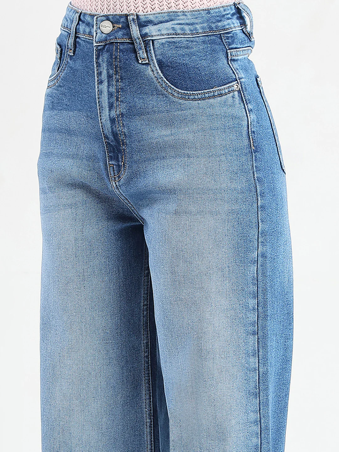 Madame Stone Wash Wide Leg Light Blue Cotton Blend Jeans - Image 6