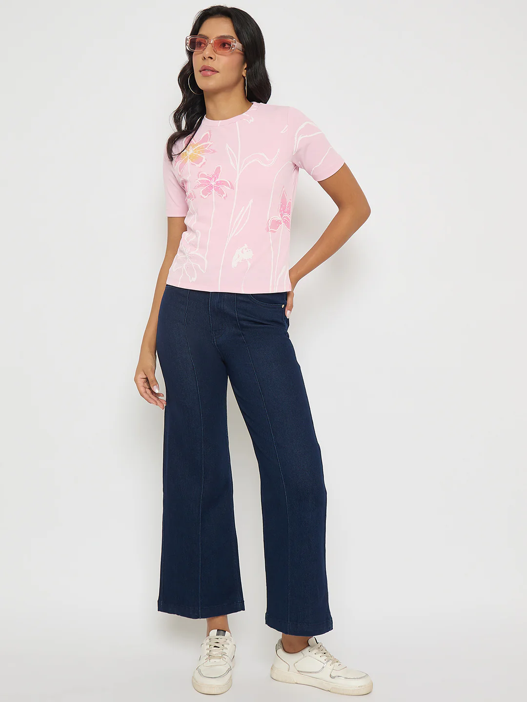 Madame Stone Wash Cotton Blend Dark Blue Flared Jeans - Image 2