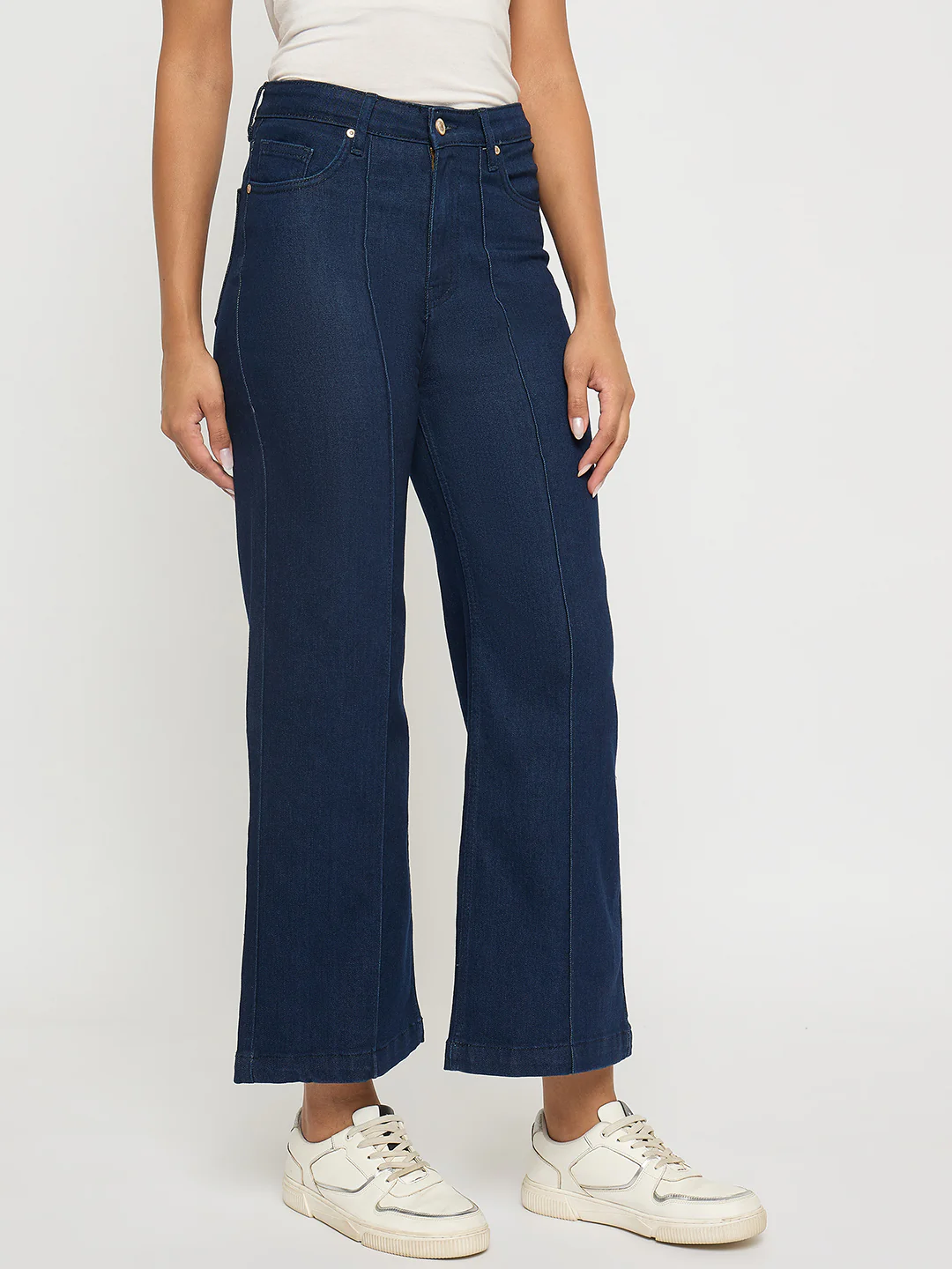 Madame Stone Wash Cotton Blend Dark Blue Flared Jeans - Image 4