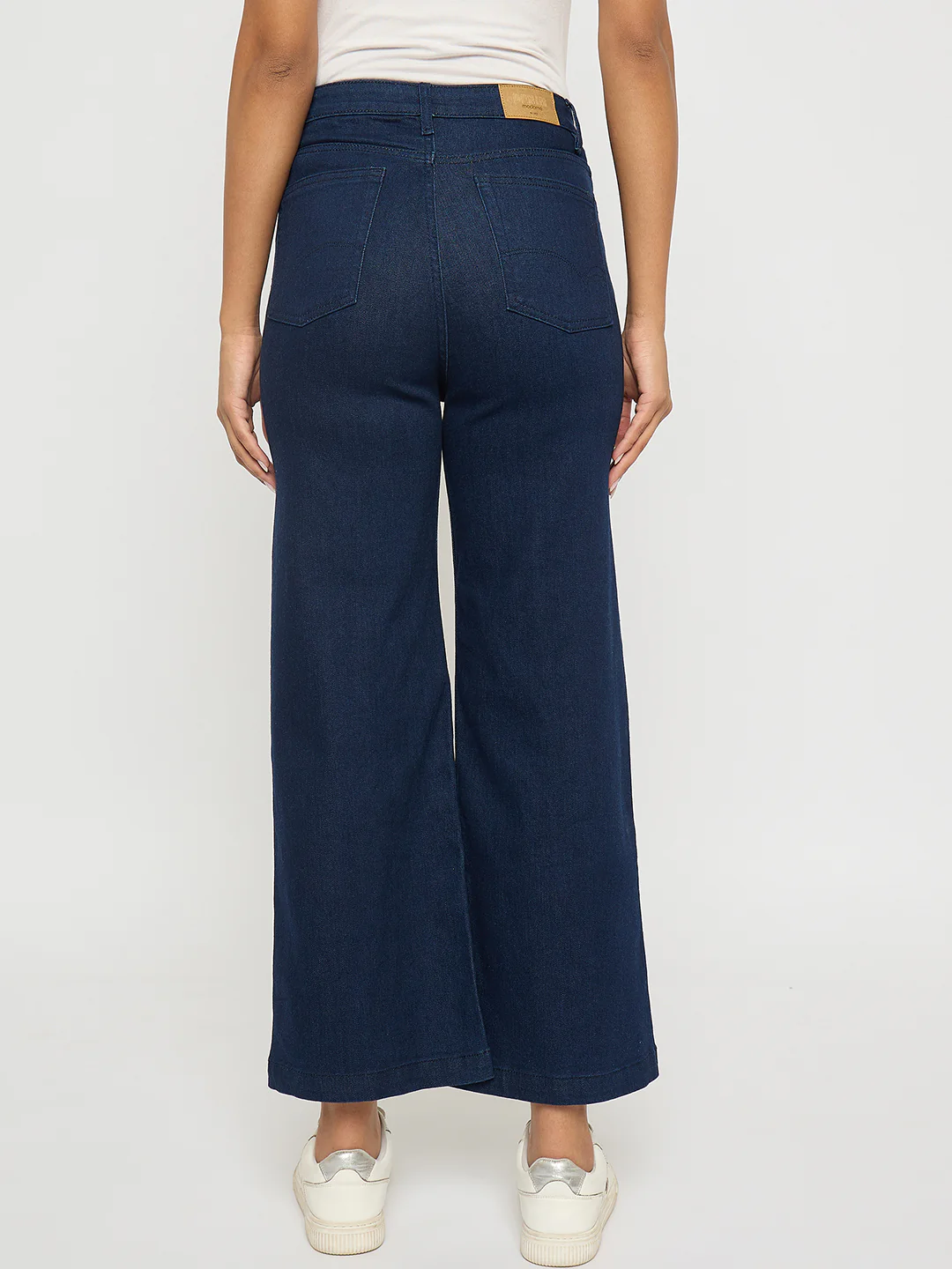 Madame Stone Wash Cotton Blend Dark Blue Flared Jeans - Image 5