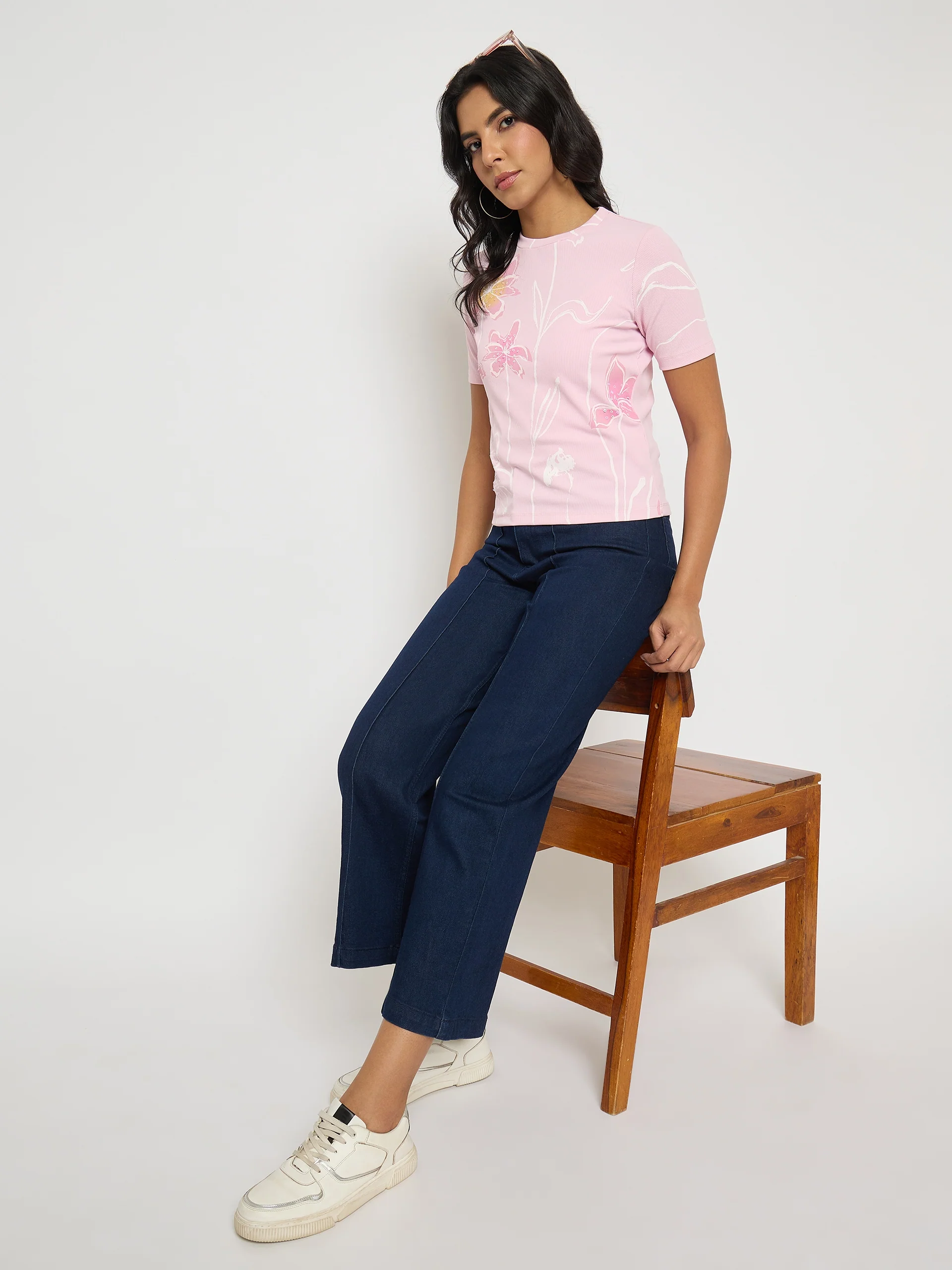 Madame Stone Wash Cotton Blend Dark Blue Flared Jeans - Image 7