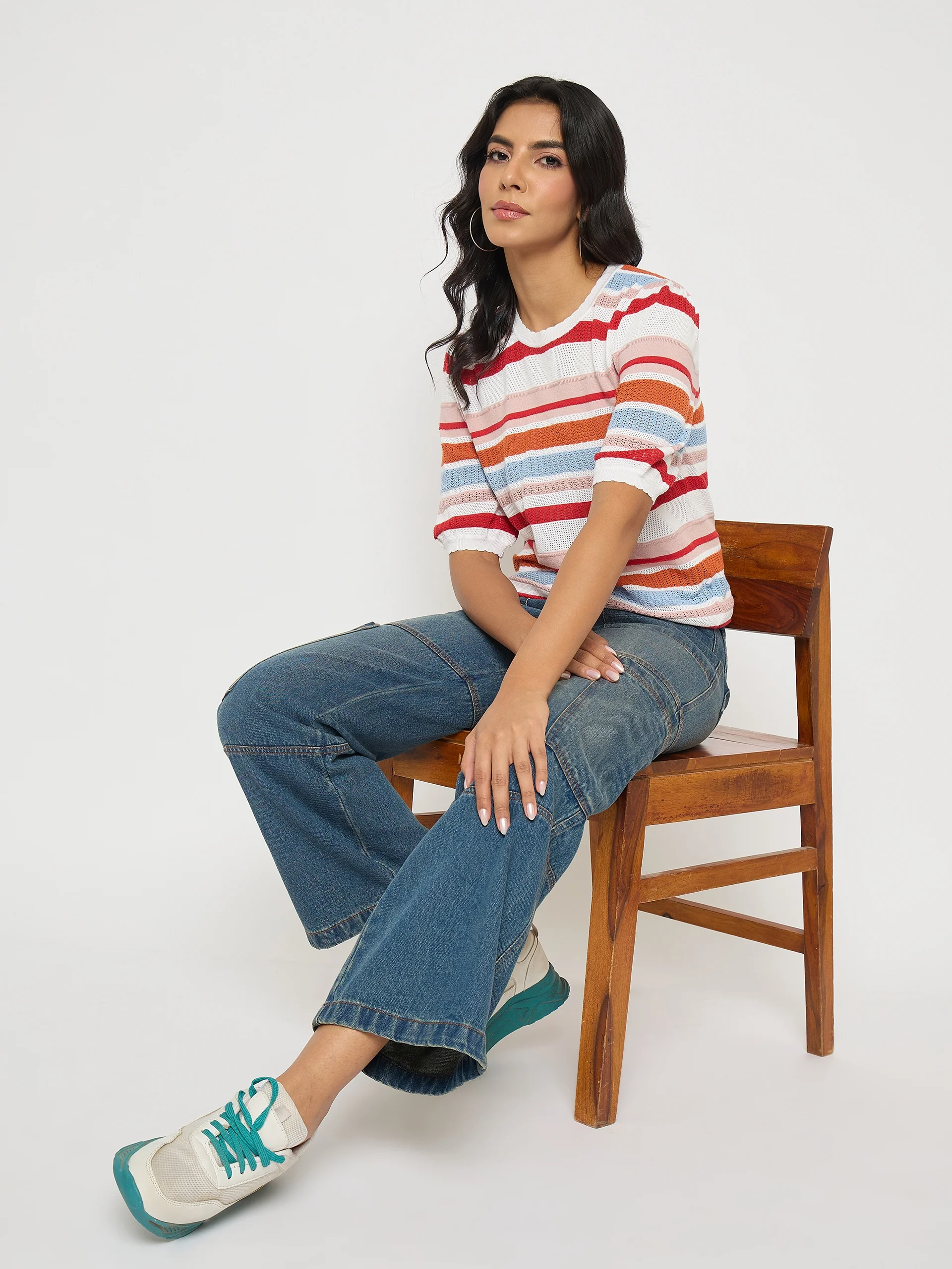 Madame Panel Detailed Tinted Green Wide Leg Denim Cargo - Image 7