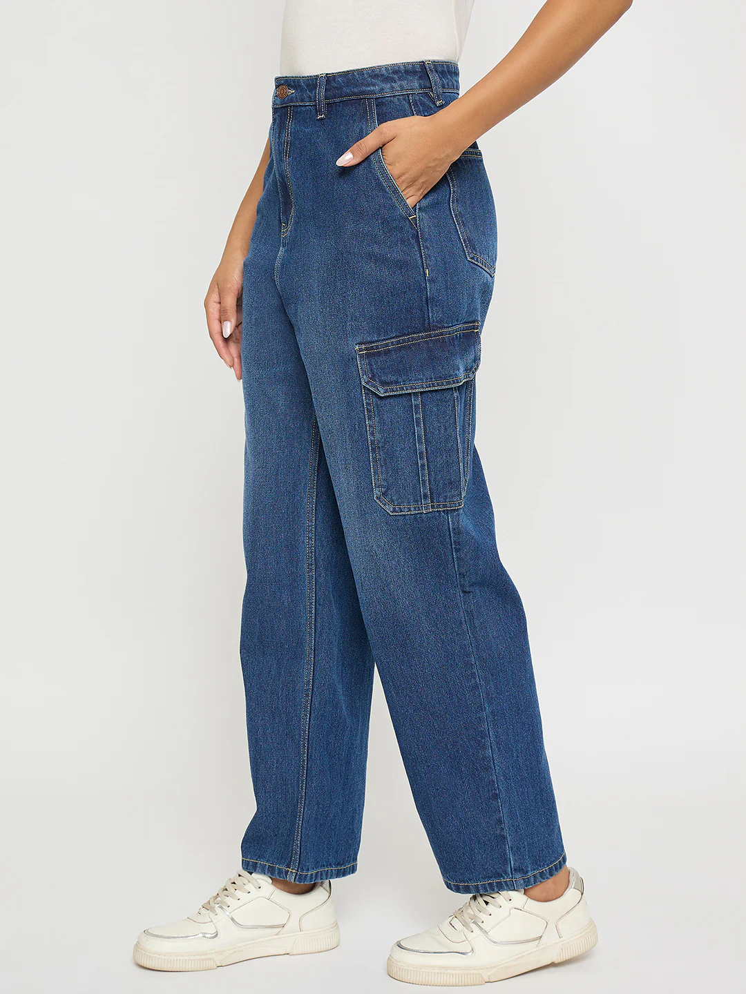 Madame Wide Leg Dark Blue Cotton Denim Cargo - Image 3