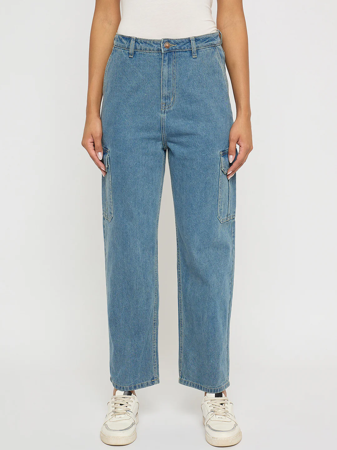 Madame Wide Leg Light Blue Cotton Denim Cargo