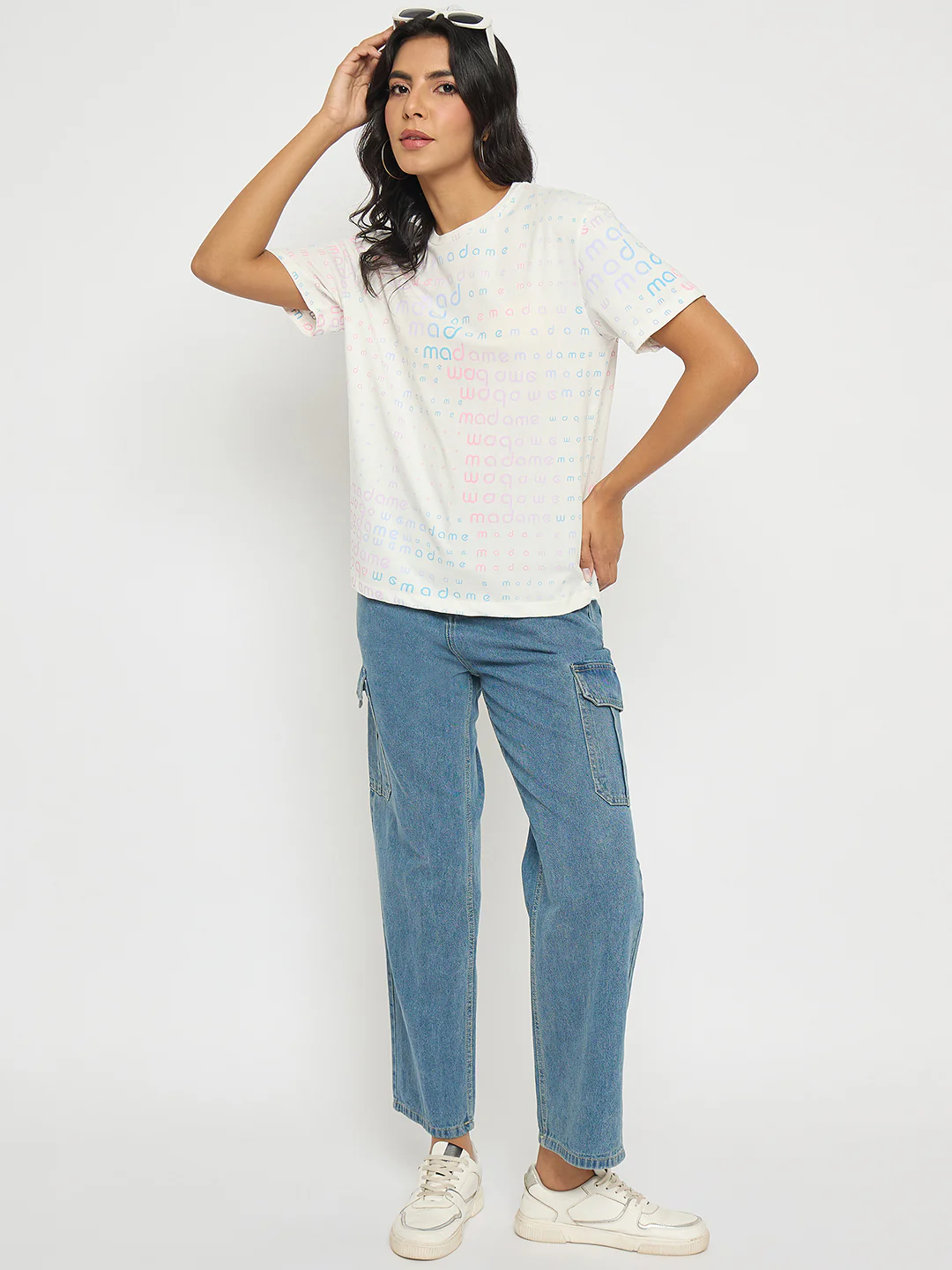 Madame Wide Leg Light Blue Cotton Denim Cargo - Image 2