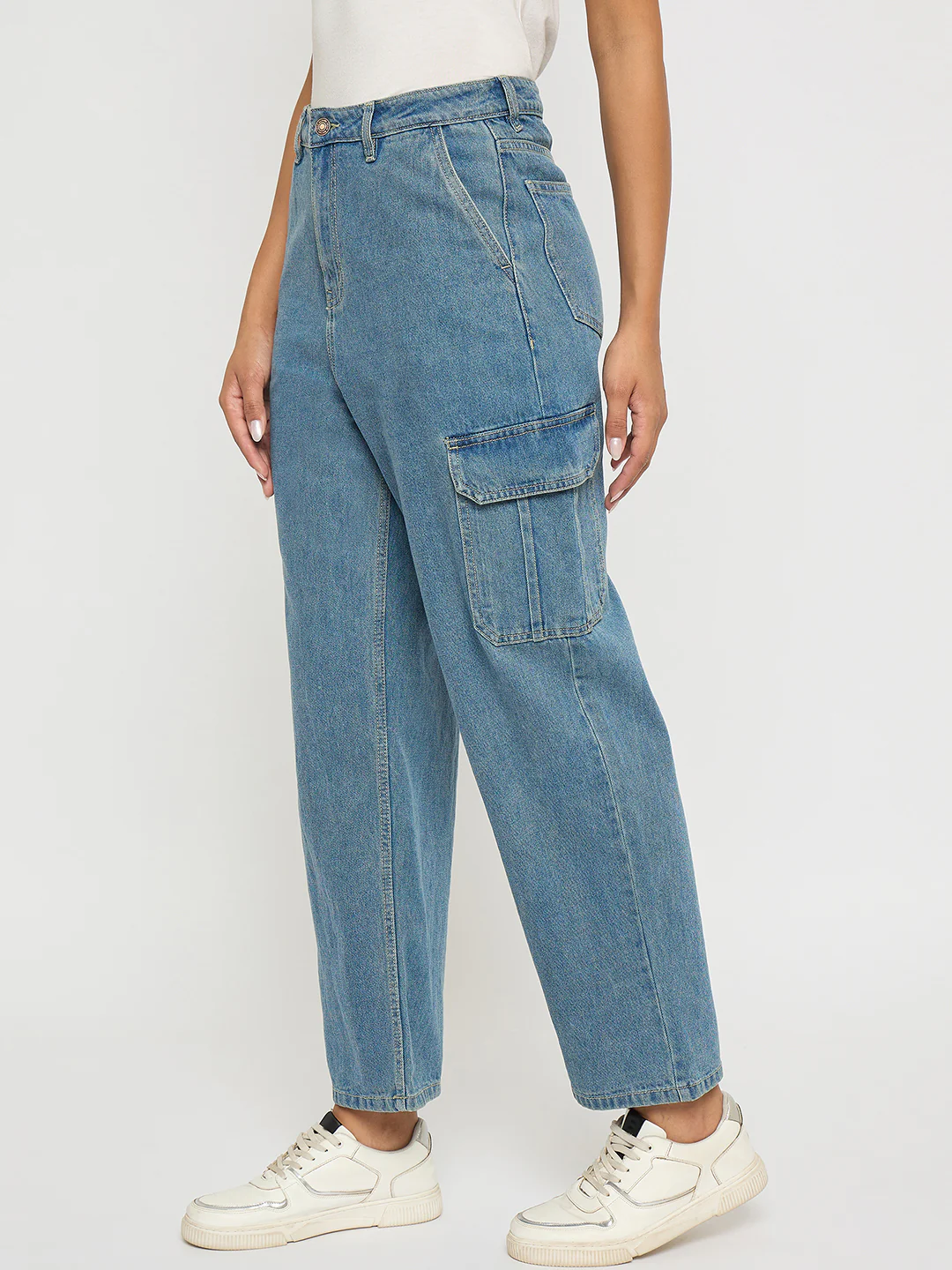 Madame Wide Leg Light Blue Cotton Denim Cargo - Image 3