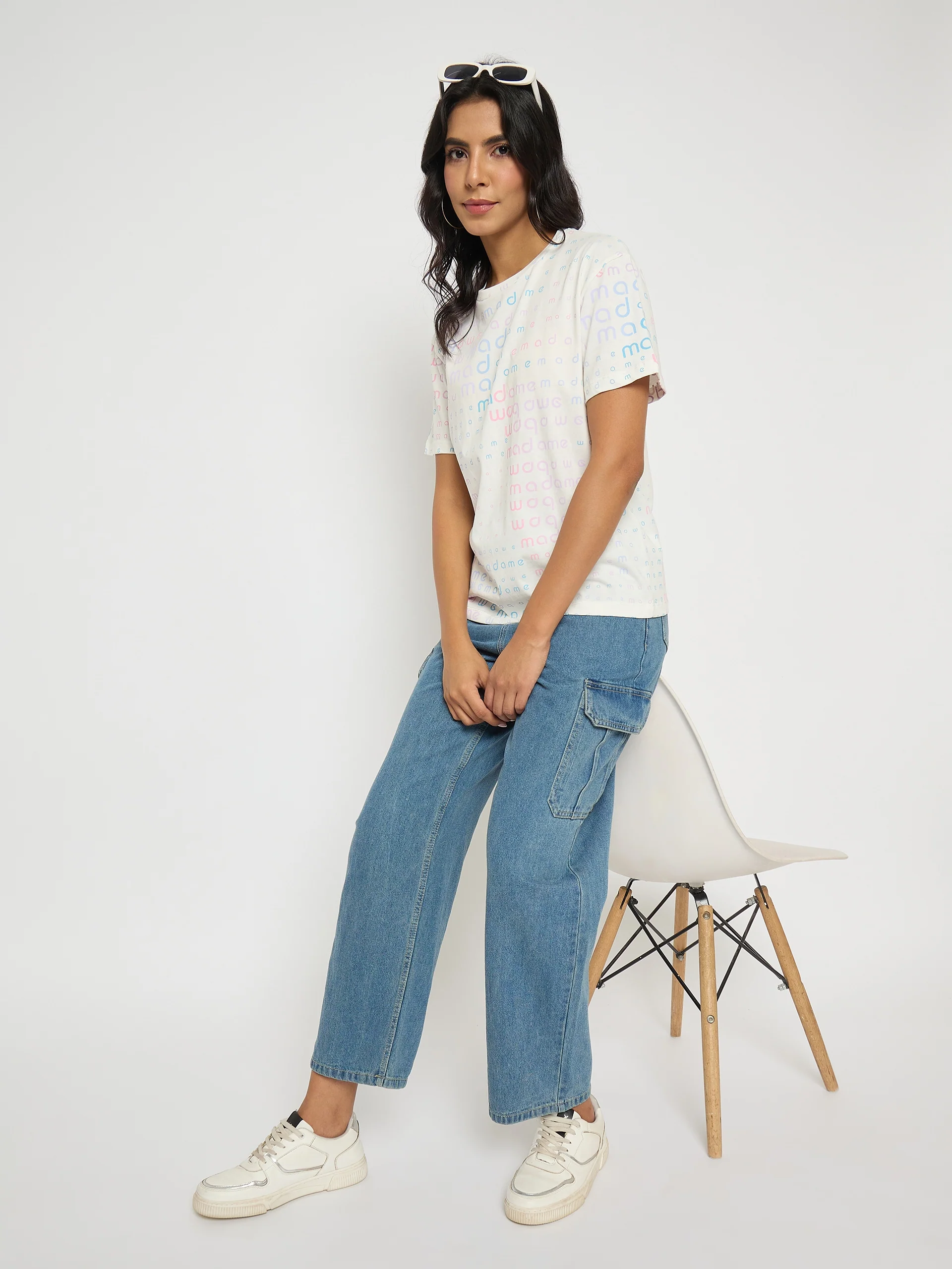 Madame Wide Leg Light Blue Cotton Denim Cargo - Image 7