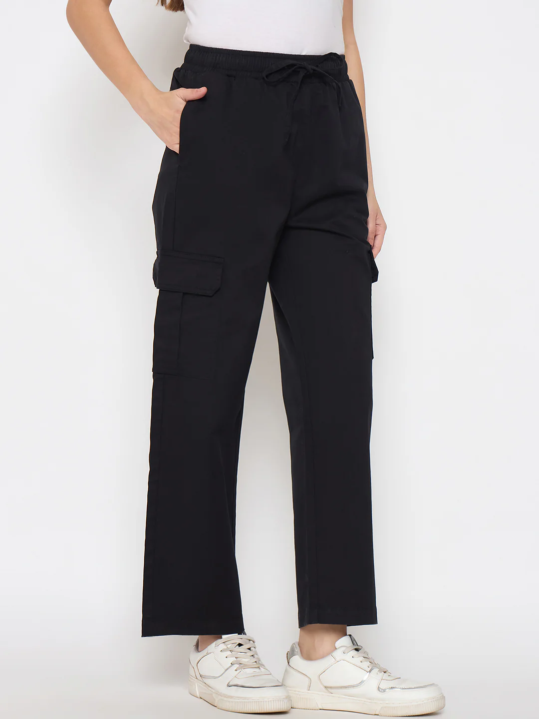 Madame Cotton Straight Black Cargo Pants - Image 4