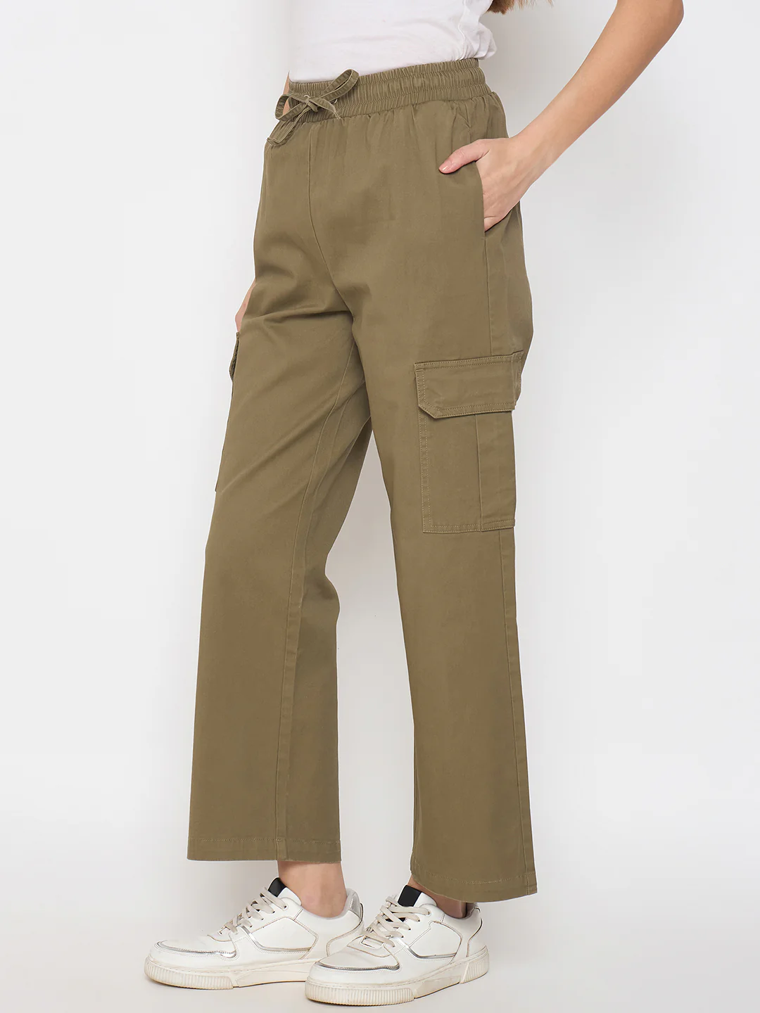 Madame Cotton Straight Green Cargo Pants - Image 5