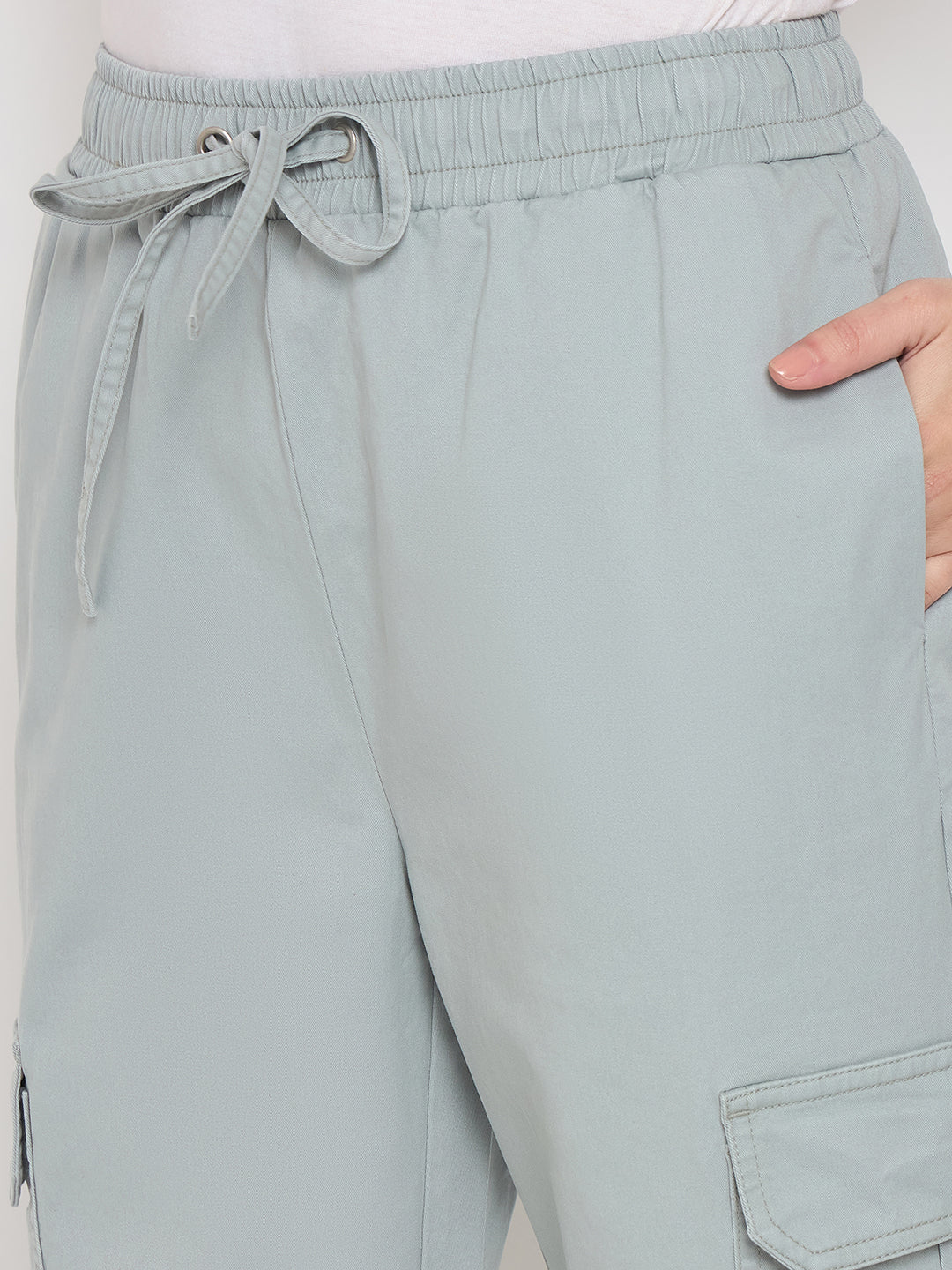 Madame Cotton Straight Grey Cargo Pants - Image 7
