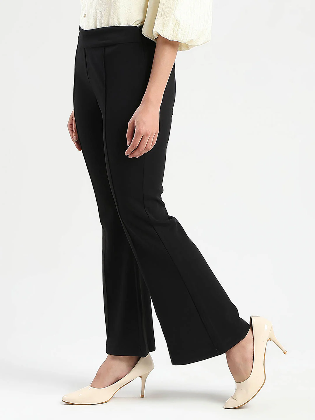Madame Side Zipper Flared Black Knitted Moss Trousers - Image 2