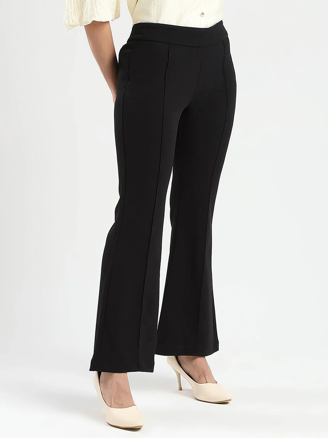 Madame Side Zipper Flared Black Knitted Moss Trousers - Image 3