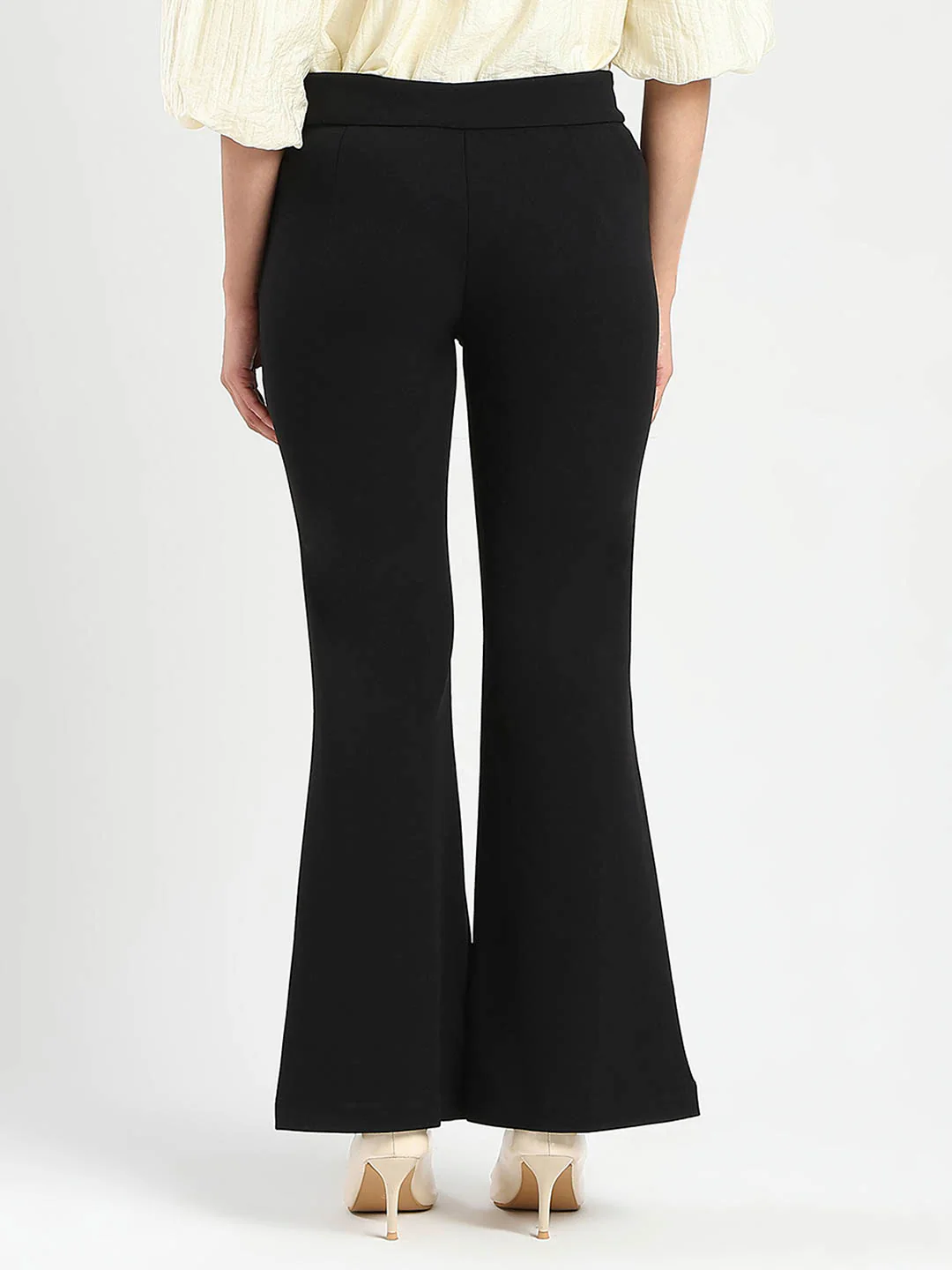 Madame Side Zipper Flared Black Knitted Moss Trousers - Image 4