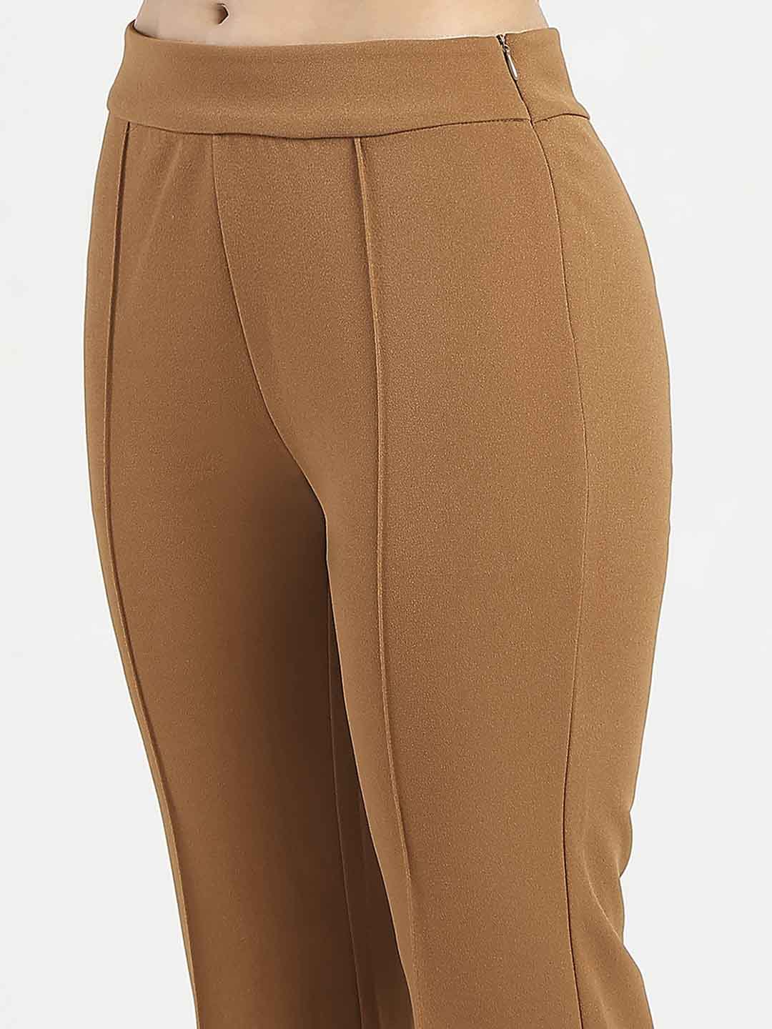 Madame Side Zipper Flared Coffee Brown Knitted Moss Trousers - Image 6