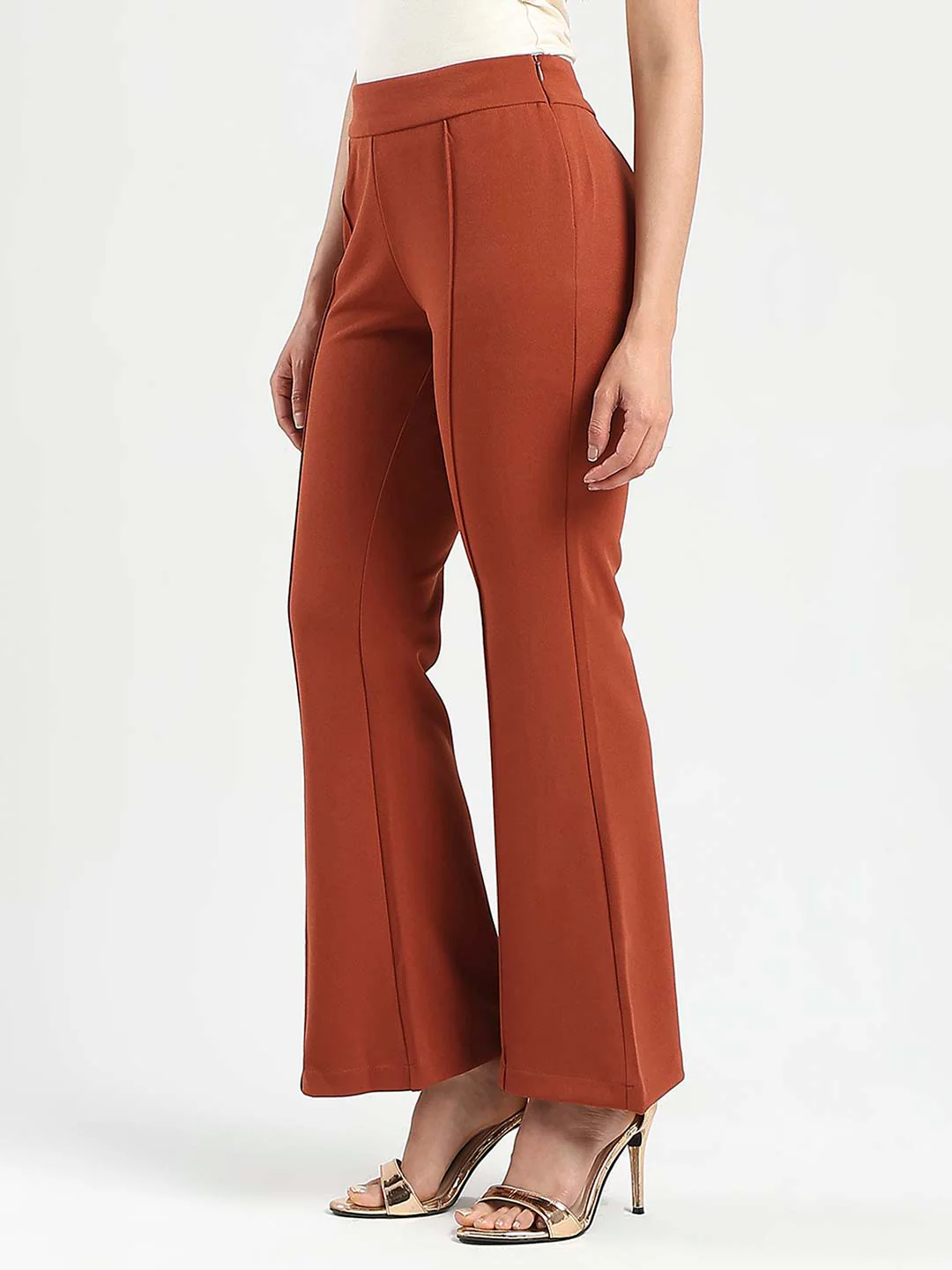 Madame Front Seam Detail Rust Red Wide Leg Trousers - Image 2