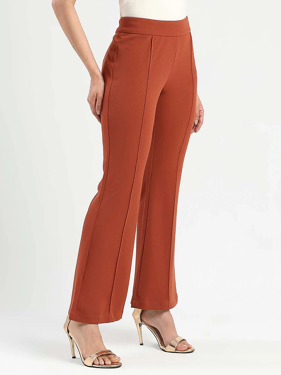 Madame Front Seam Detail Rust Red Wide Leg Trousers - Image 3